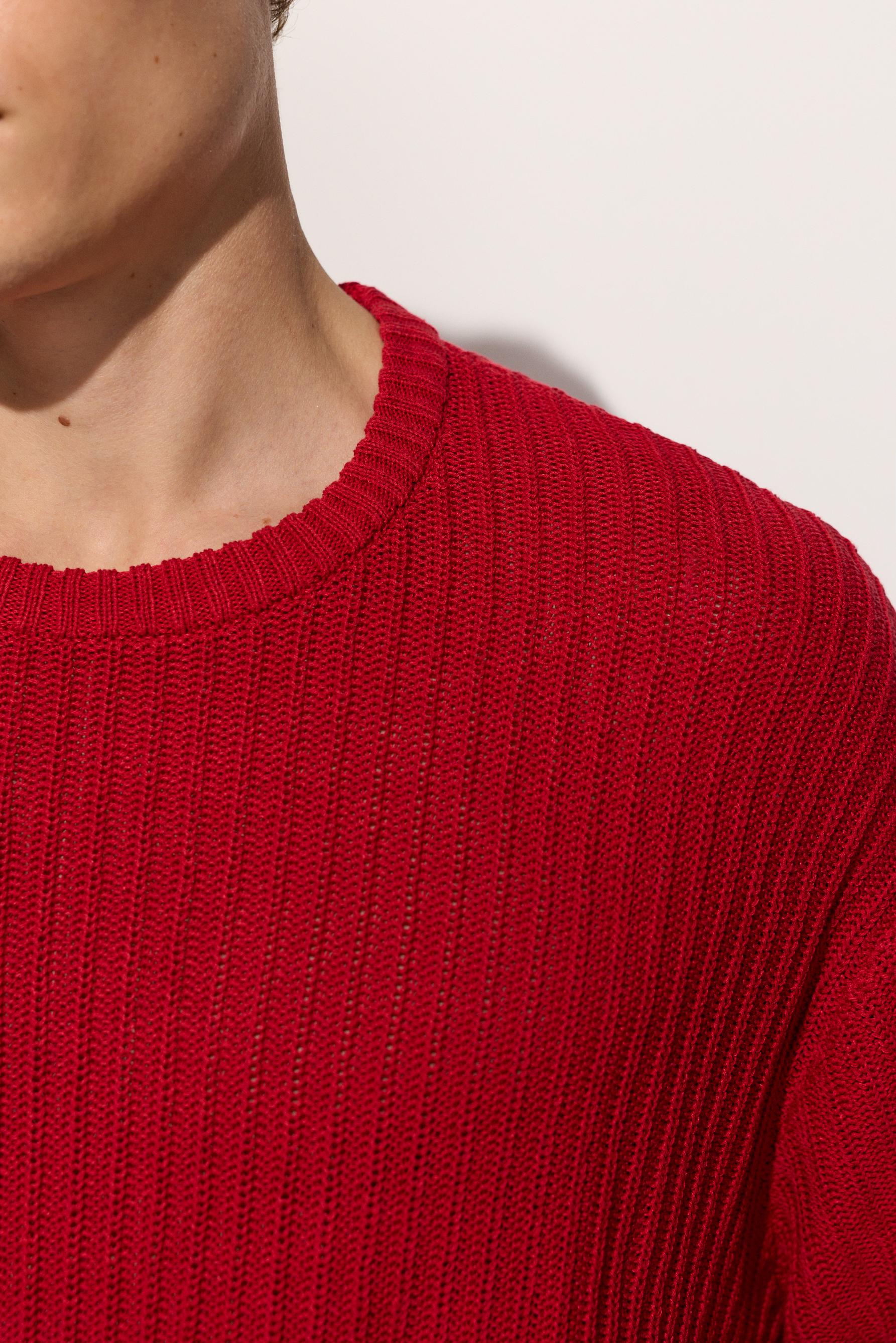Oversize linen blend knit T-shirt — RED