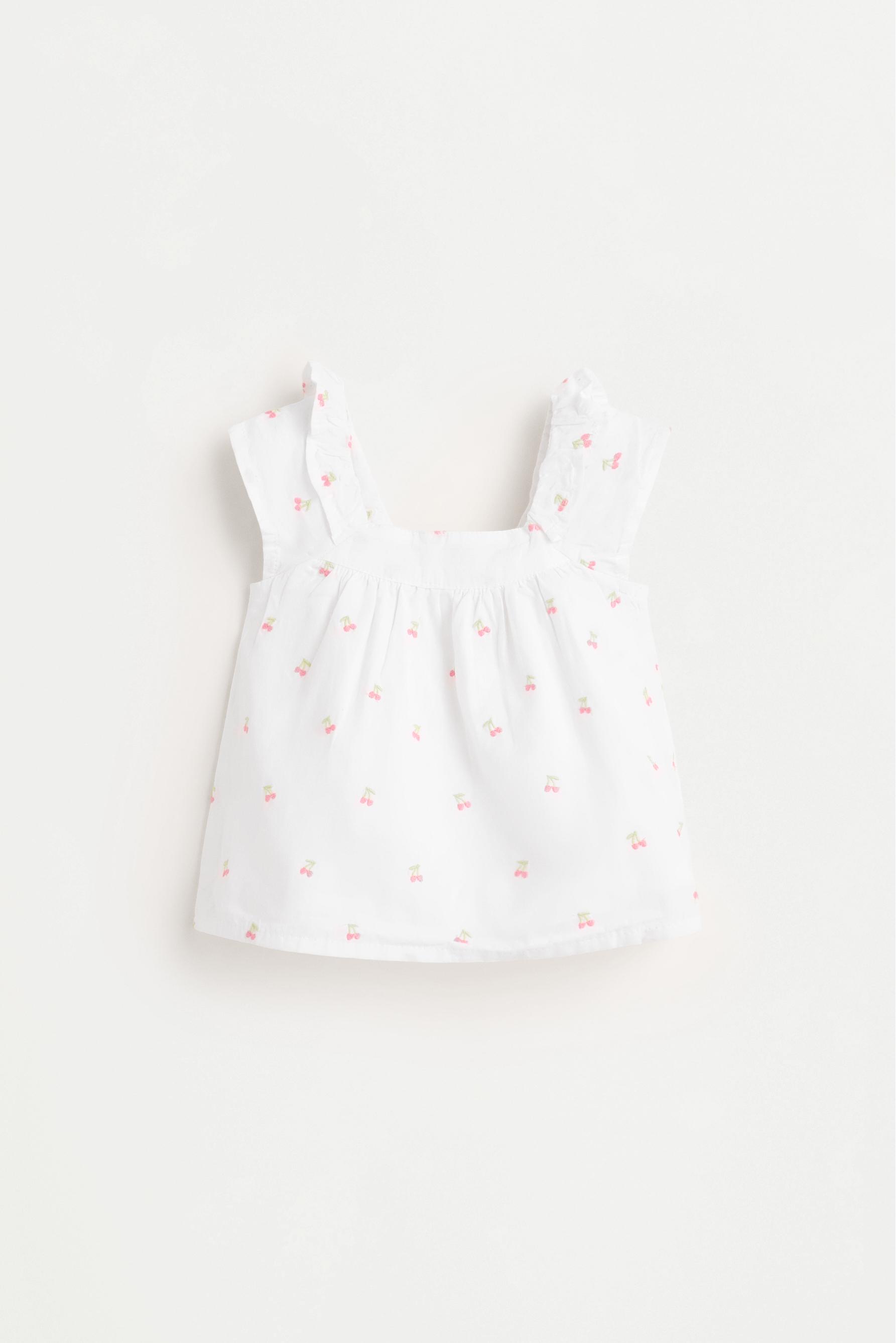 Cherry embroidered blouse and shorts co-ord — WHITE