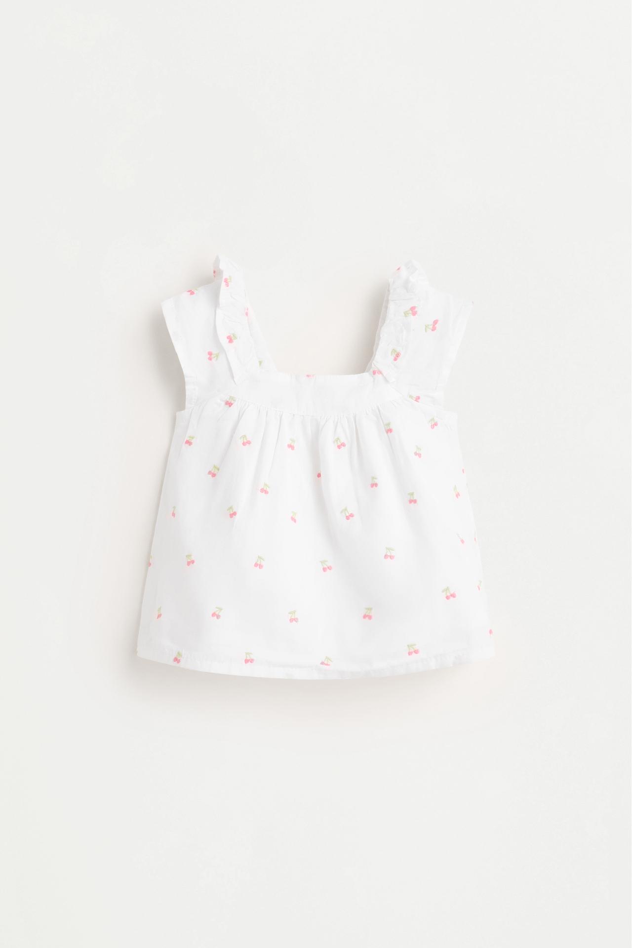 Cherry embroidered blouse and shorts co-ord — WHITE