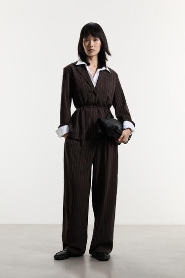 Striped blazer with tie — DARK BROWN 2