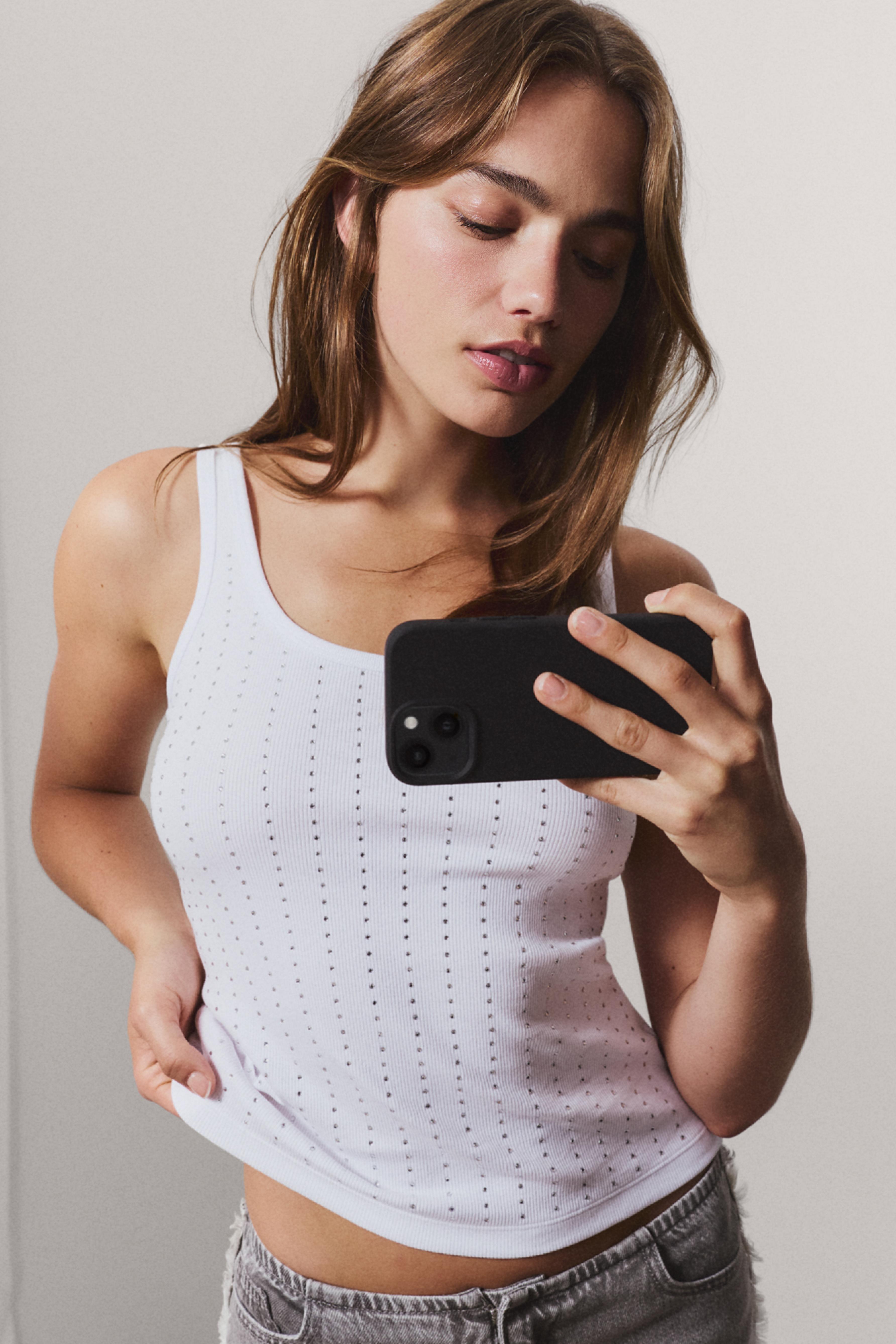 Ribbed rhinestone T-shirt — OFF WHITE