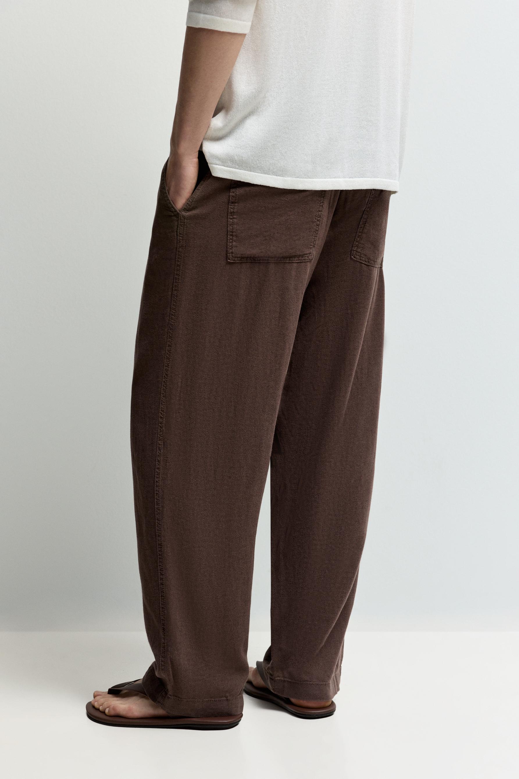 Baggy Linen-Blend Joggers — CHOCOLATE