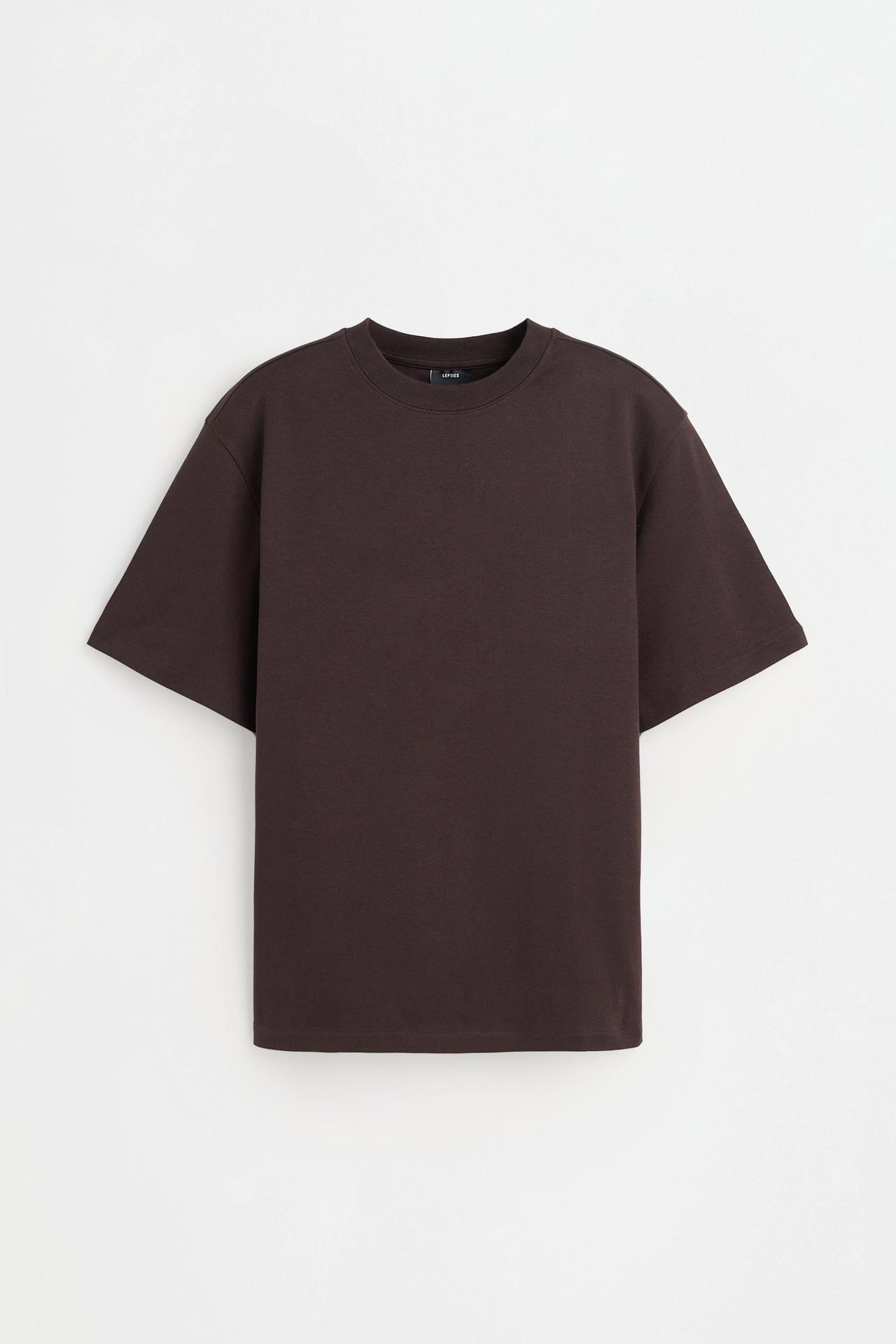 Interlock mock neck T-shirt — DARK BROWN