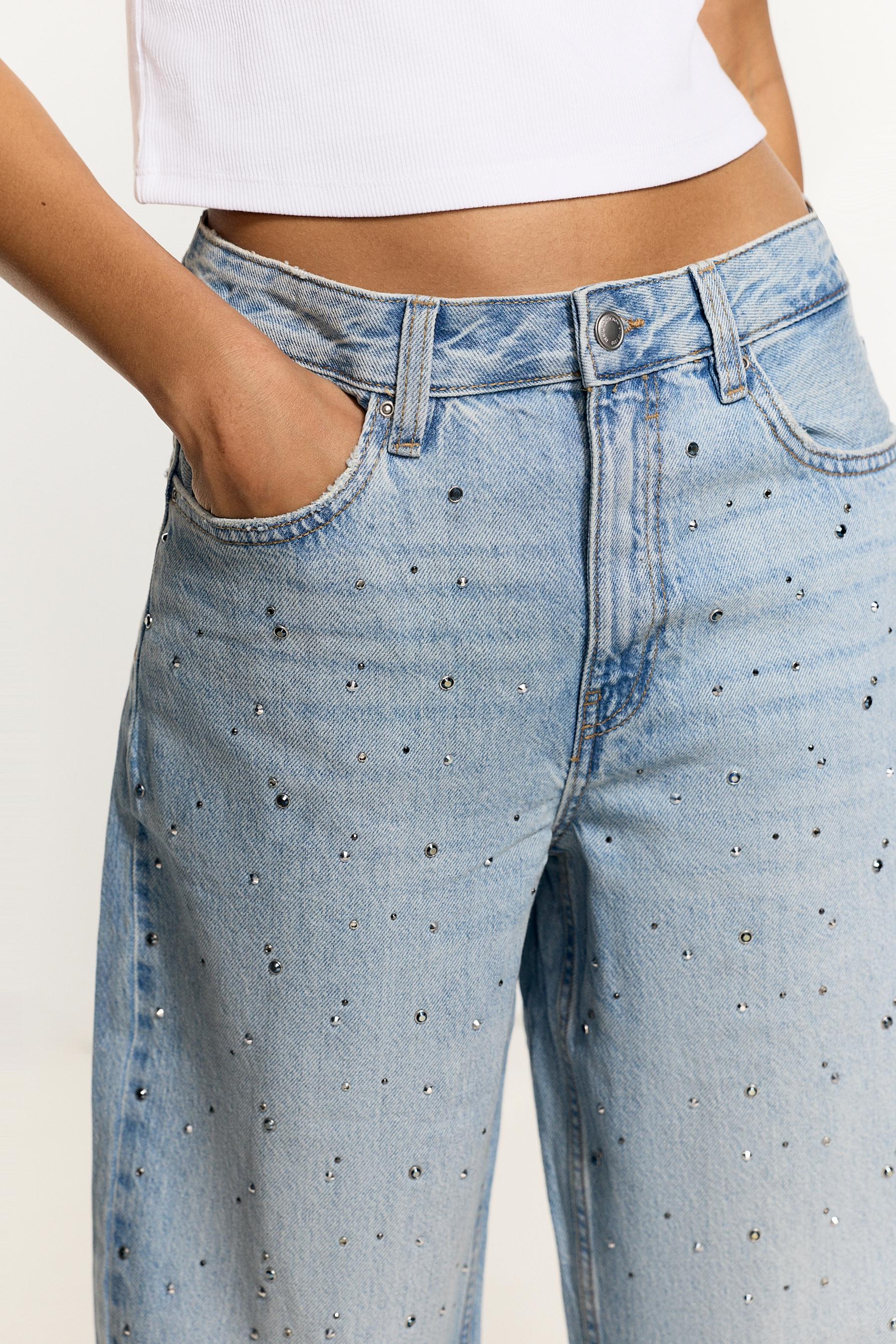 Wide-leg rhinestone jeans — INDIGO