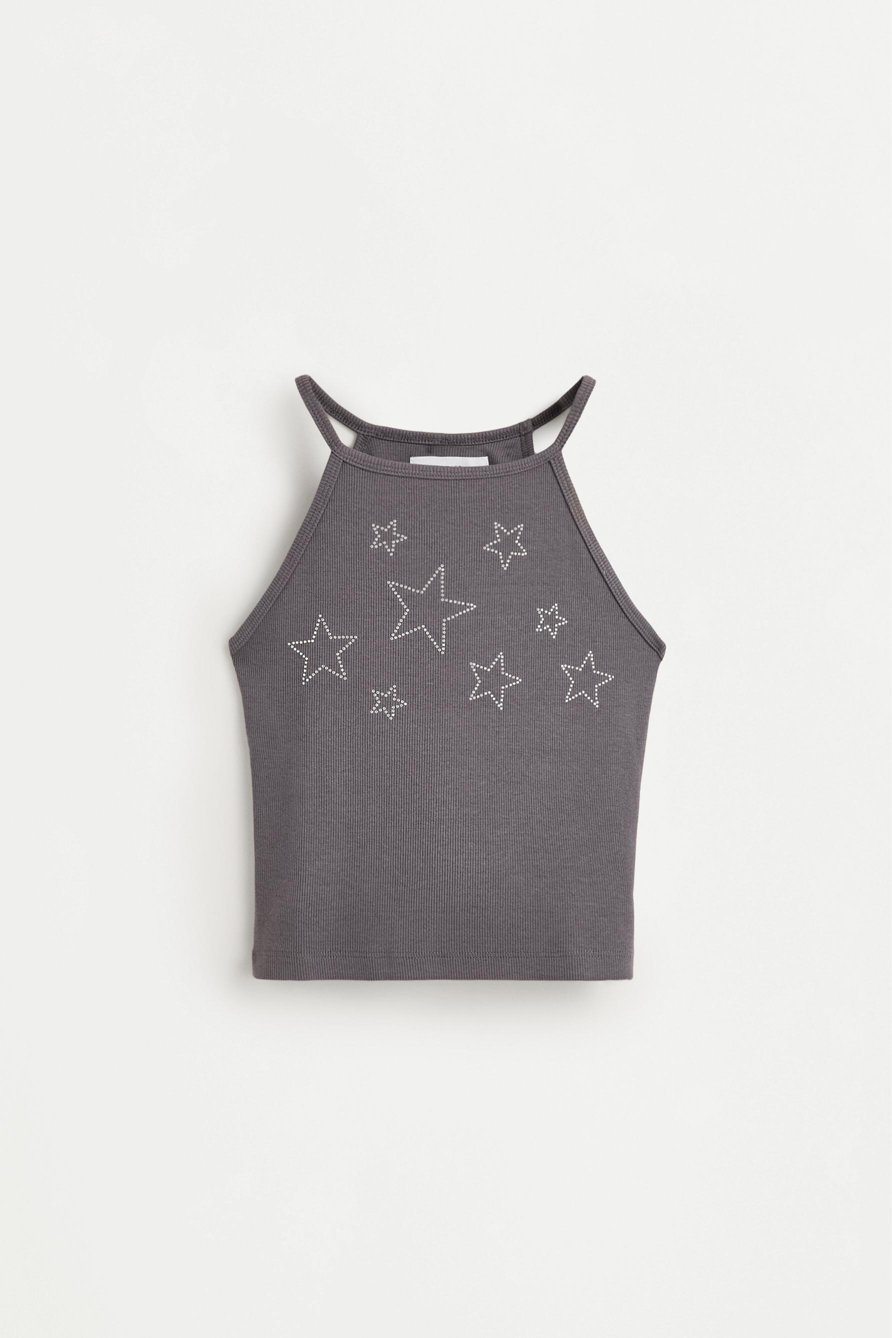 Ribbed applique top — DARK LEAD