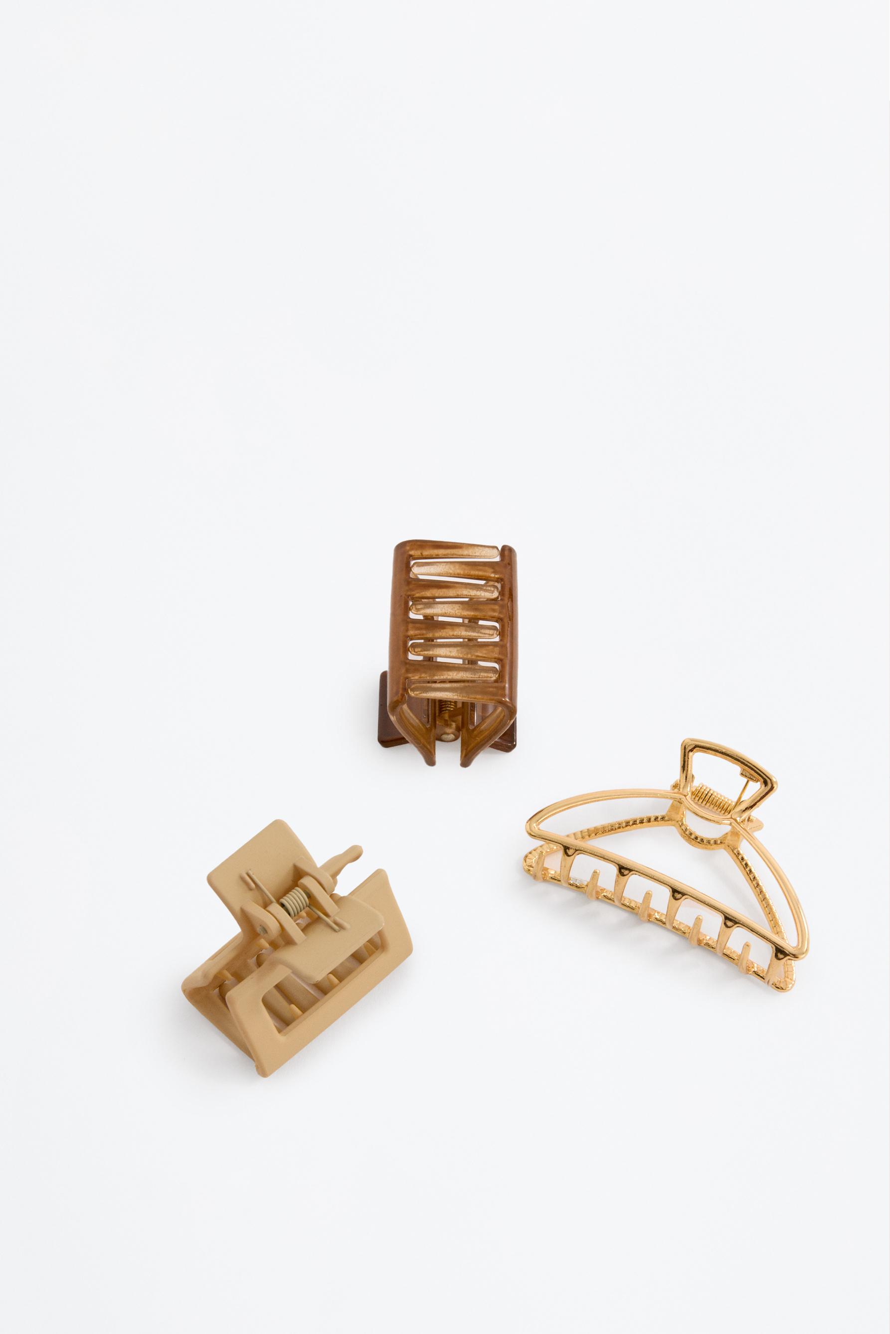 Pack of 3 assorted hair clips — GOLD