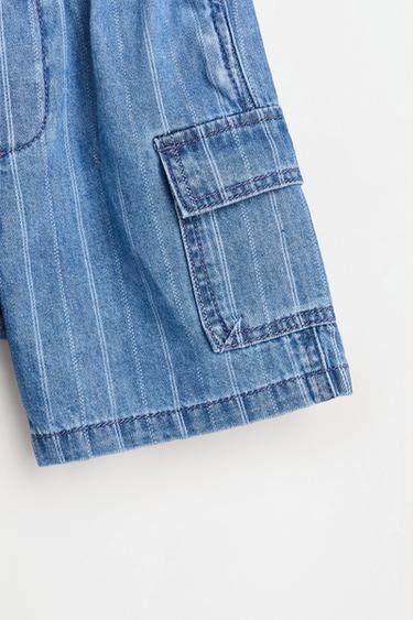 Striped denim cargo Bermuda shorts — BLUE 4