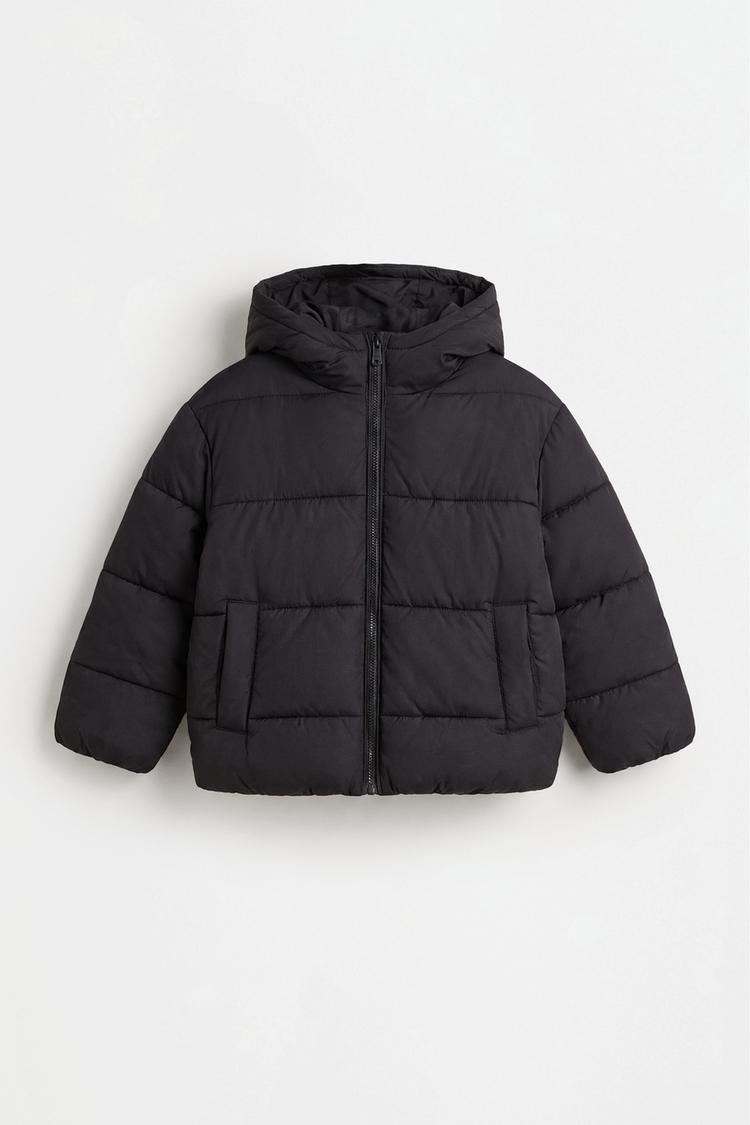 Hooded quilted jacket — BLACK