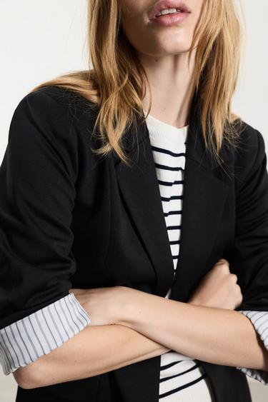 Striped cuff blazer — BLACK 4