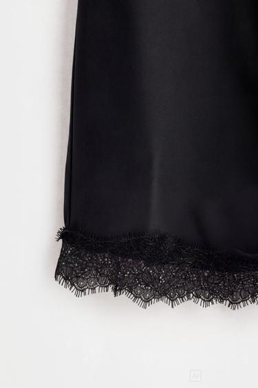 Satin lace short skirt — BLACK 7