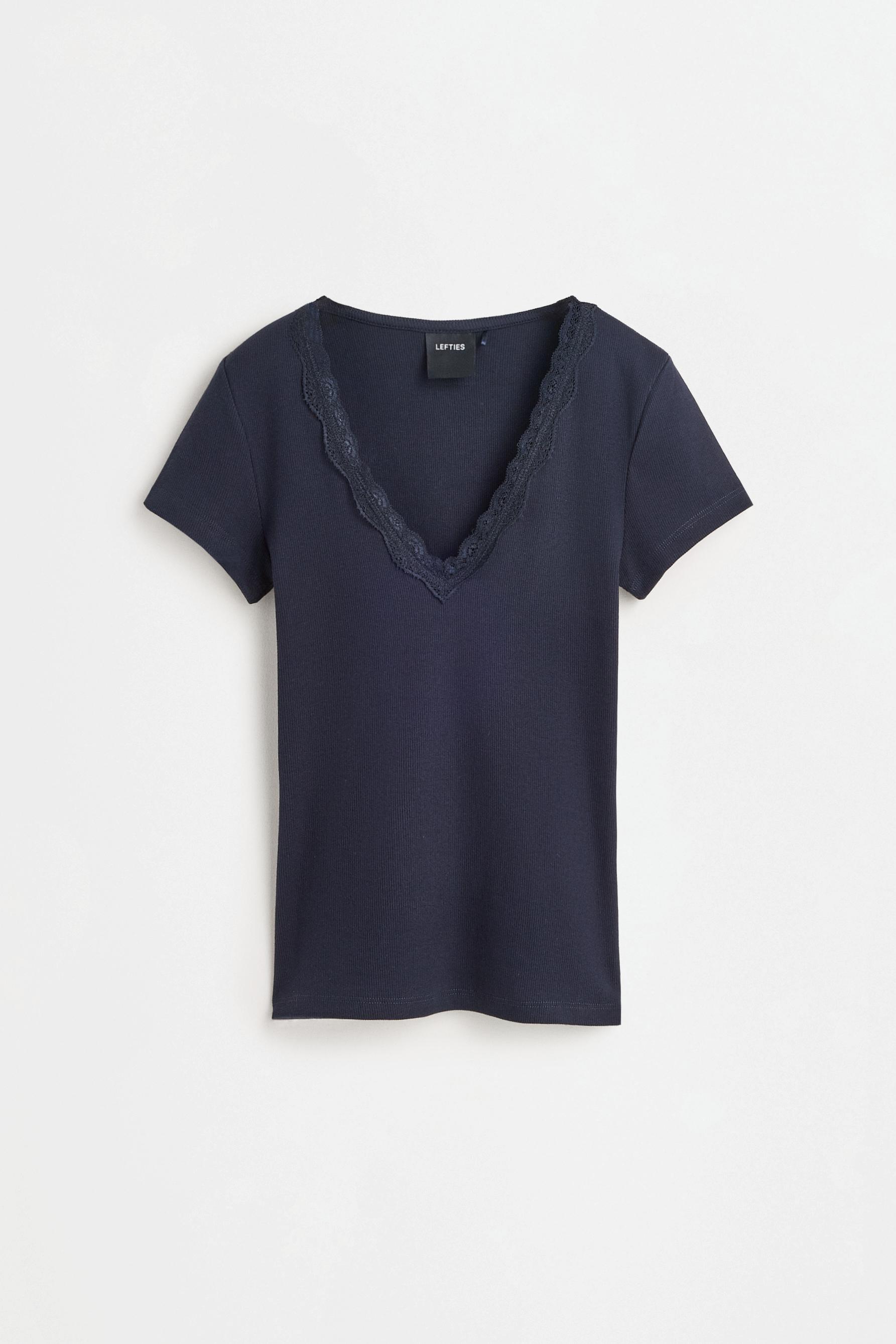 Ribbed lace T-shirt — DARK NAVY
