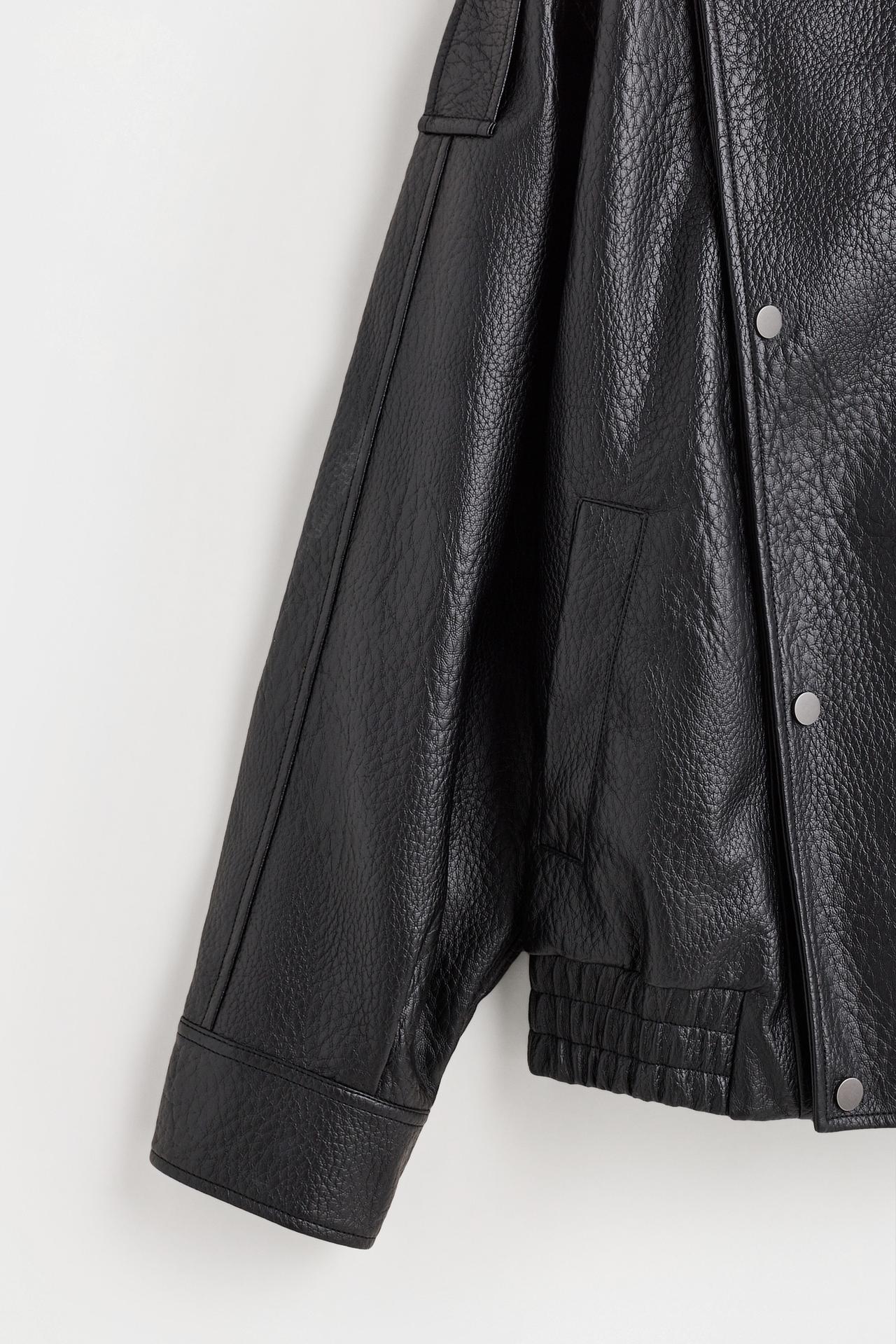 Oversize leather effect bomber jacket — BLACK