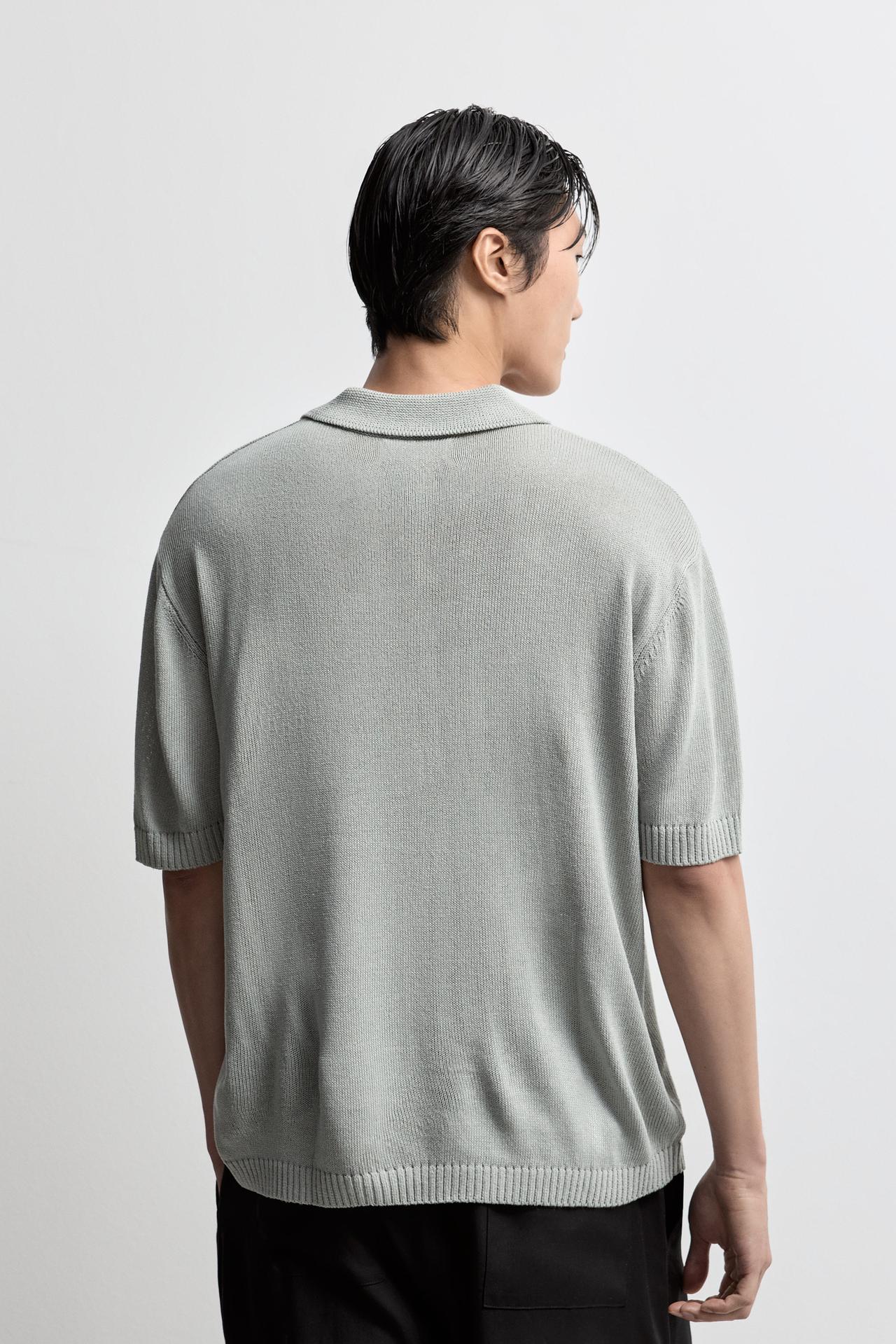 Linen blend knit polo shirt — WATER GREEN