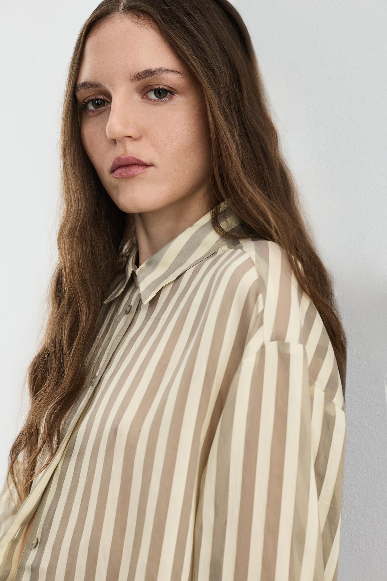 Semi-sheer flowing shirt — PALE KHAKI