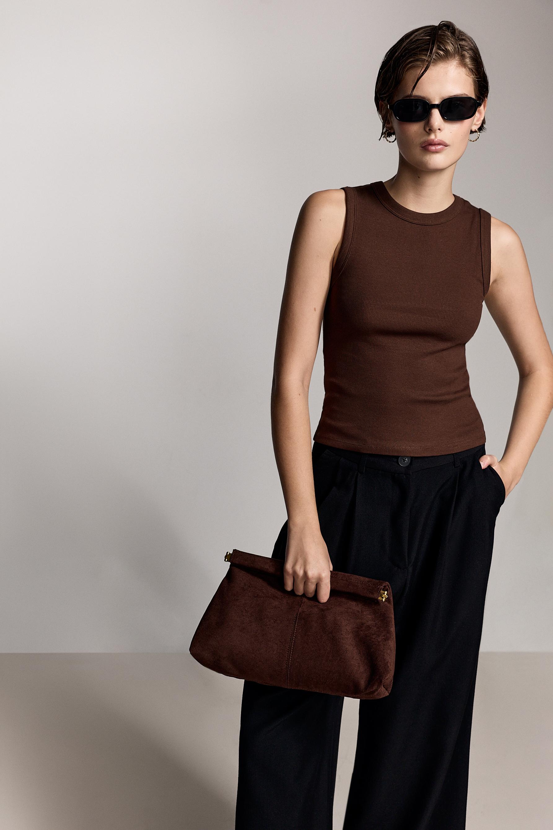 Ribbed racerback top — BROWN