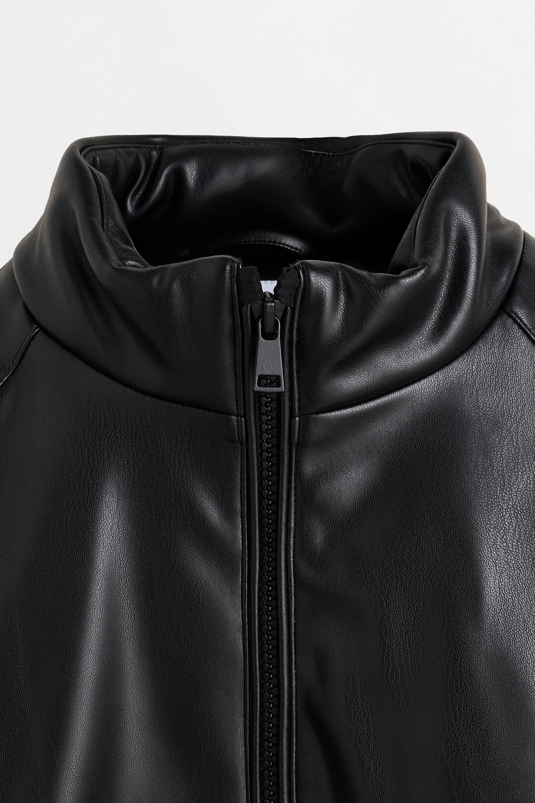 Quilted leather effect jacket — BLACK