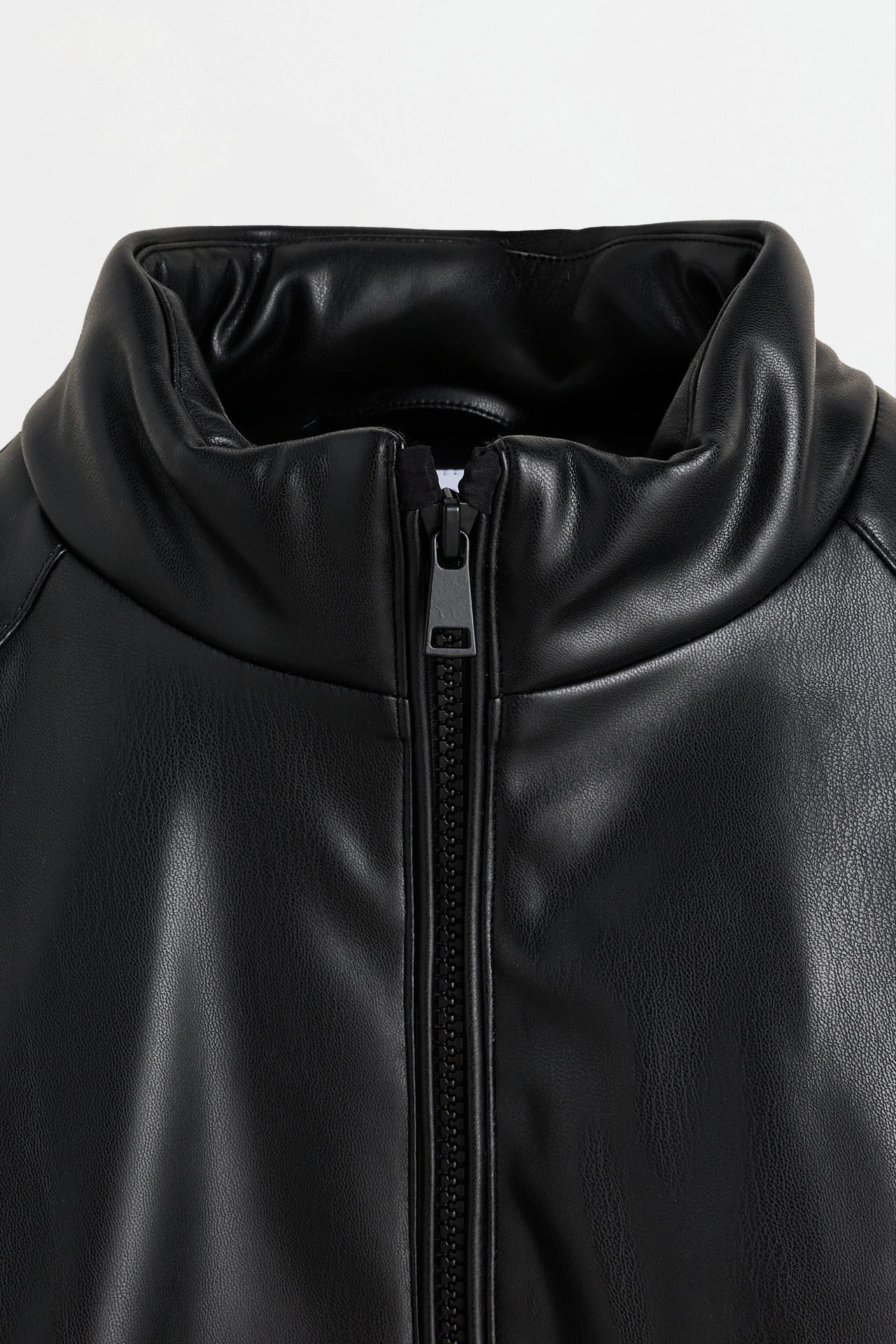 Quilted leather effect jacket — BLACK