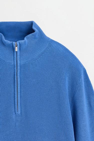 Textured zip-up sweater — BLUE 7