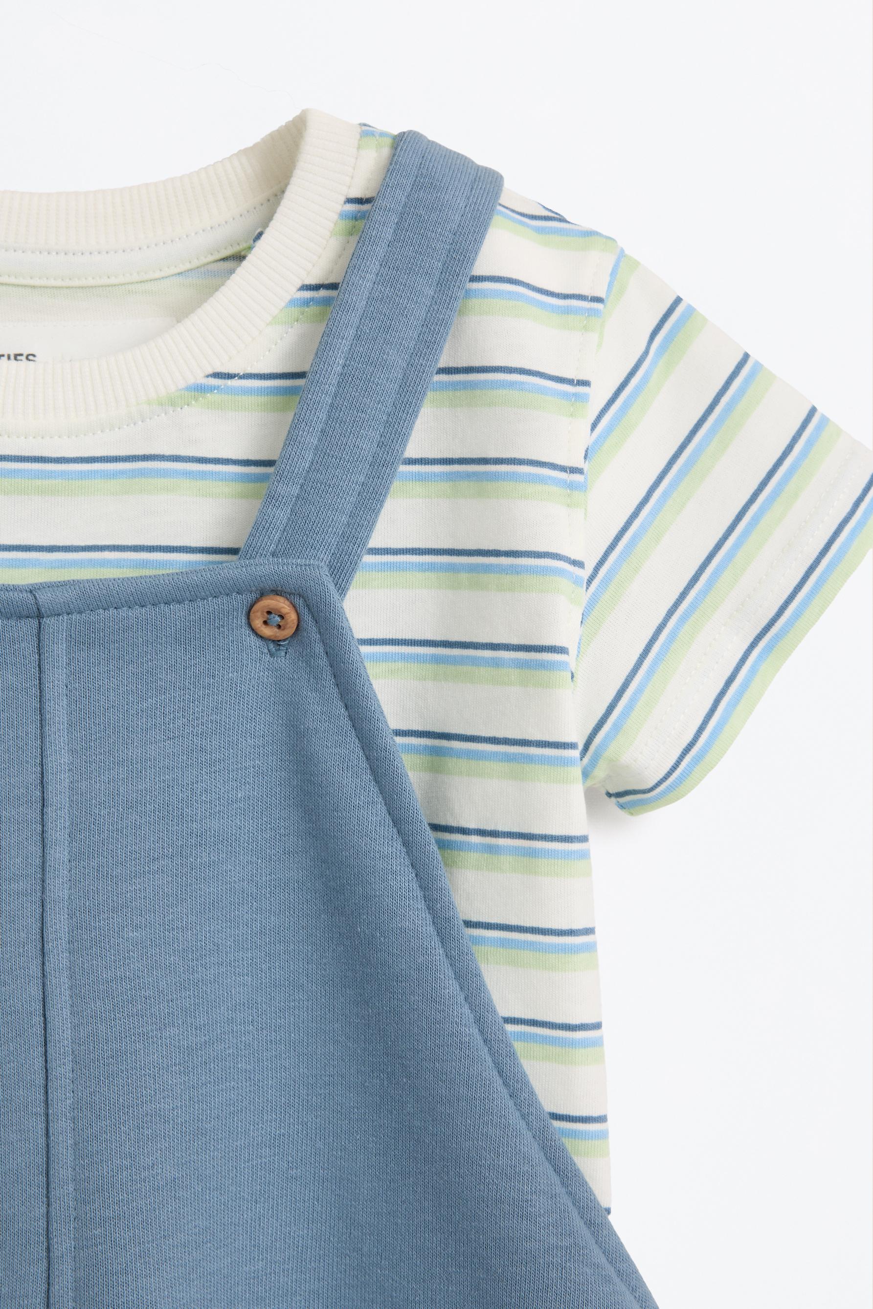 Plush dungarees and T-shirt set — STEEL BLUE