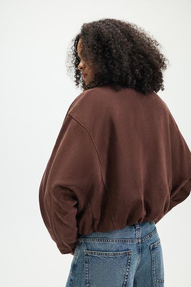 Puffed faux suede bomber jacket — CHOCOLATE BROWN 4