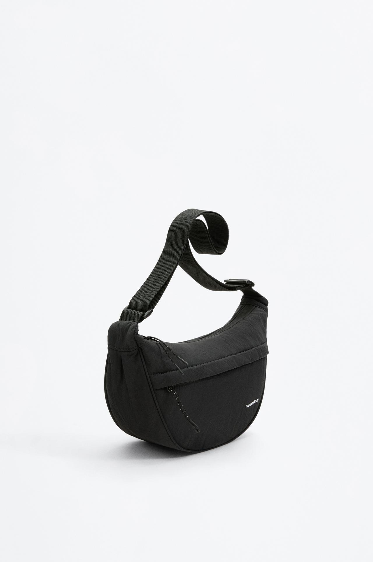 Soundness nylon half moon bag — BLACK