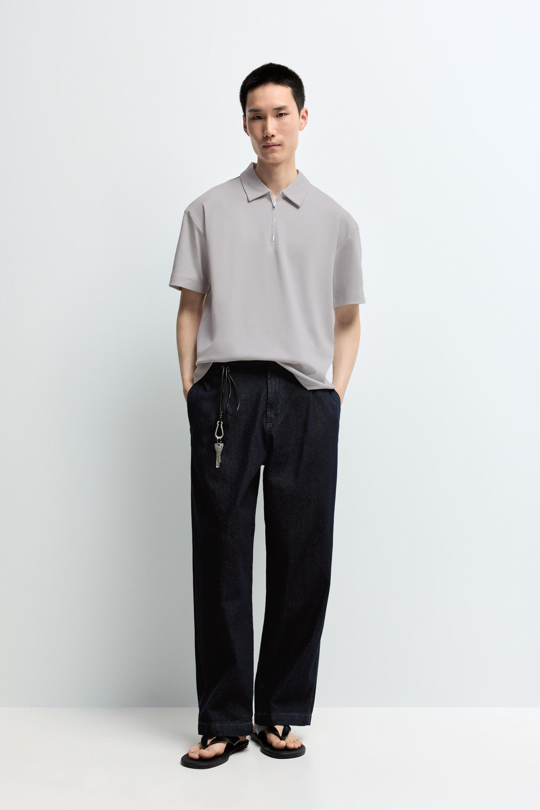 Interlock zip-up polo shirt — PALE BLUE