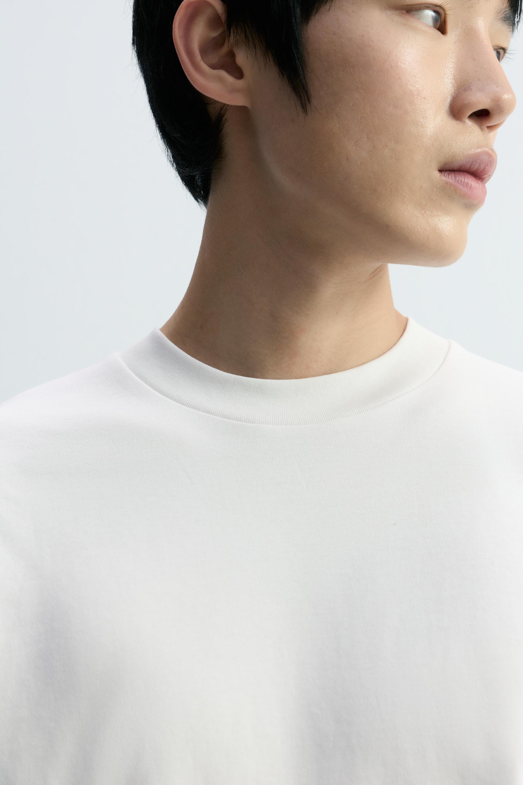 Interlock mock neck T-shirt — OFF WHITE