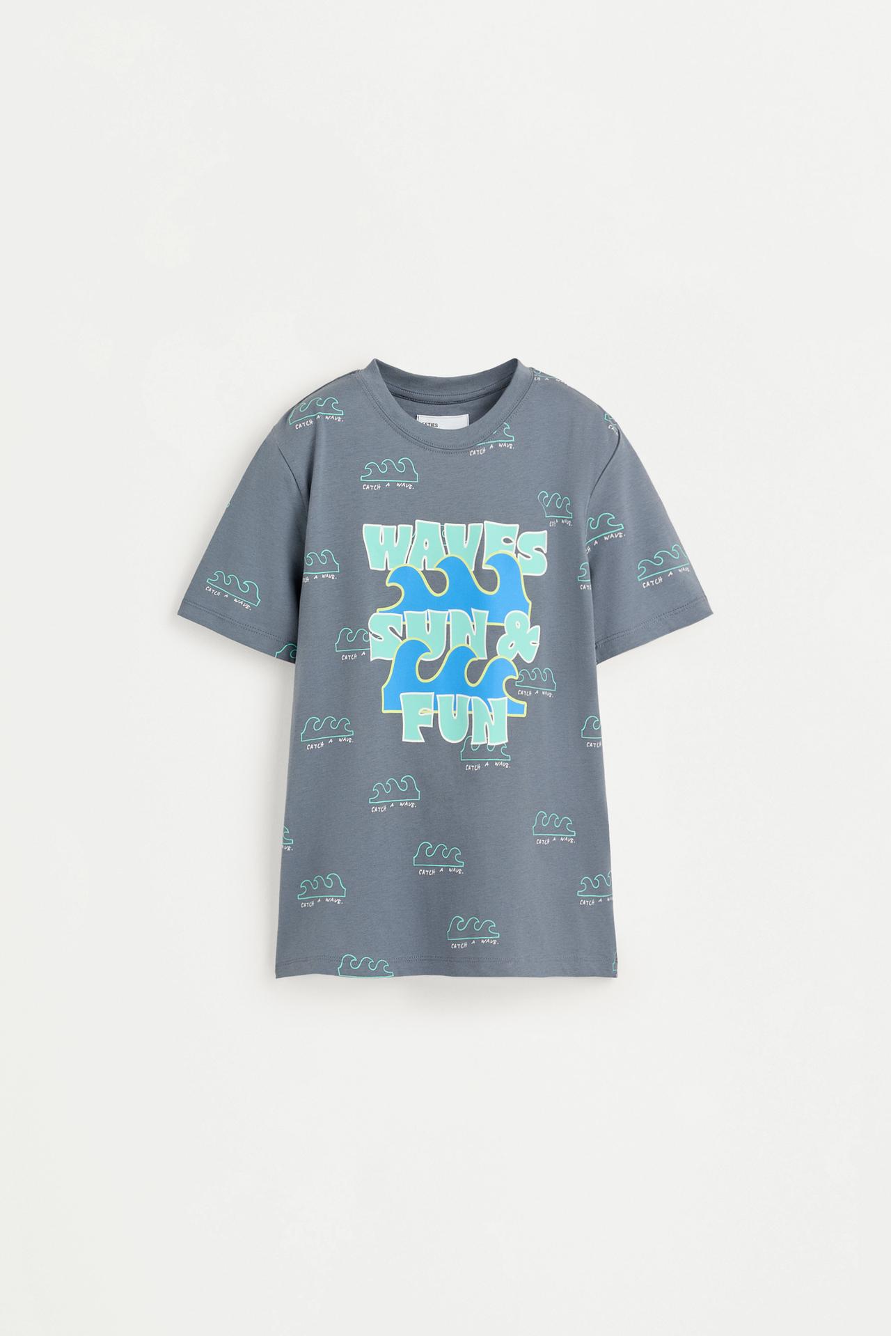 Short printed pyjamas with slogan — BLUE GREY