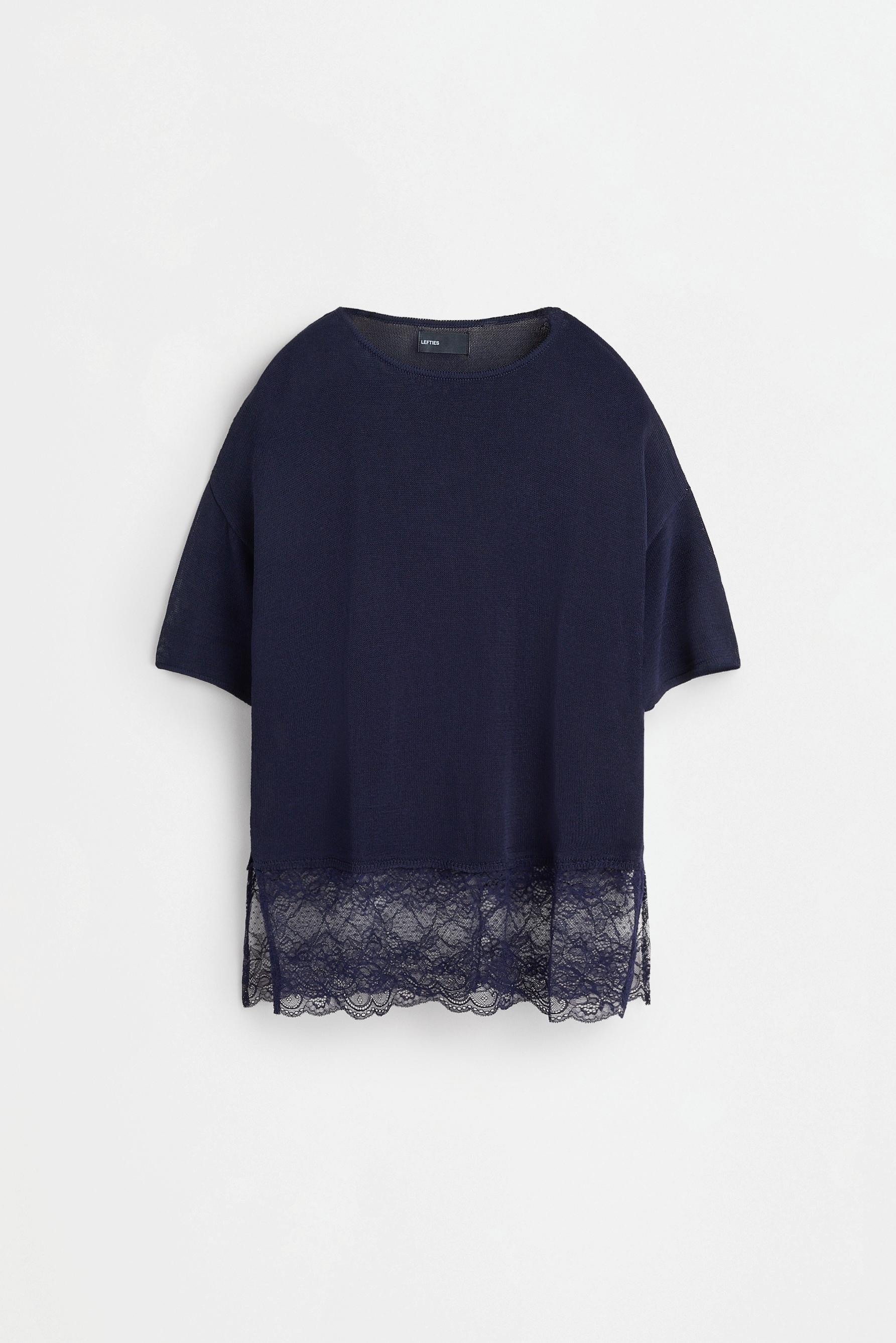 Lace Knit T-shirt — NAVY