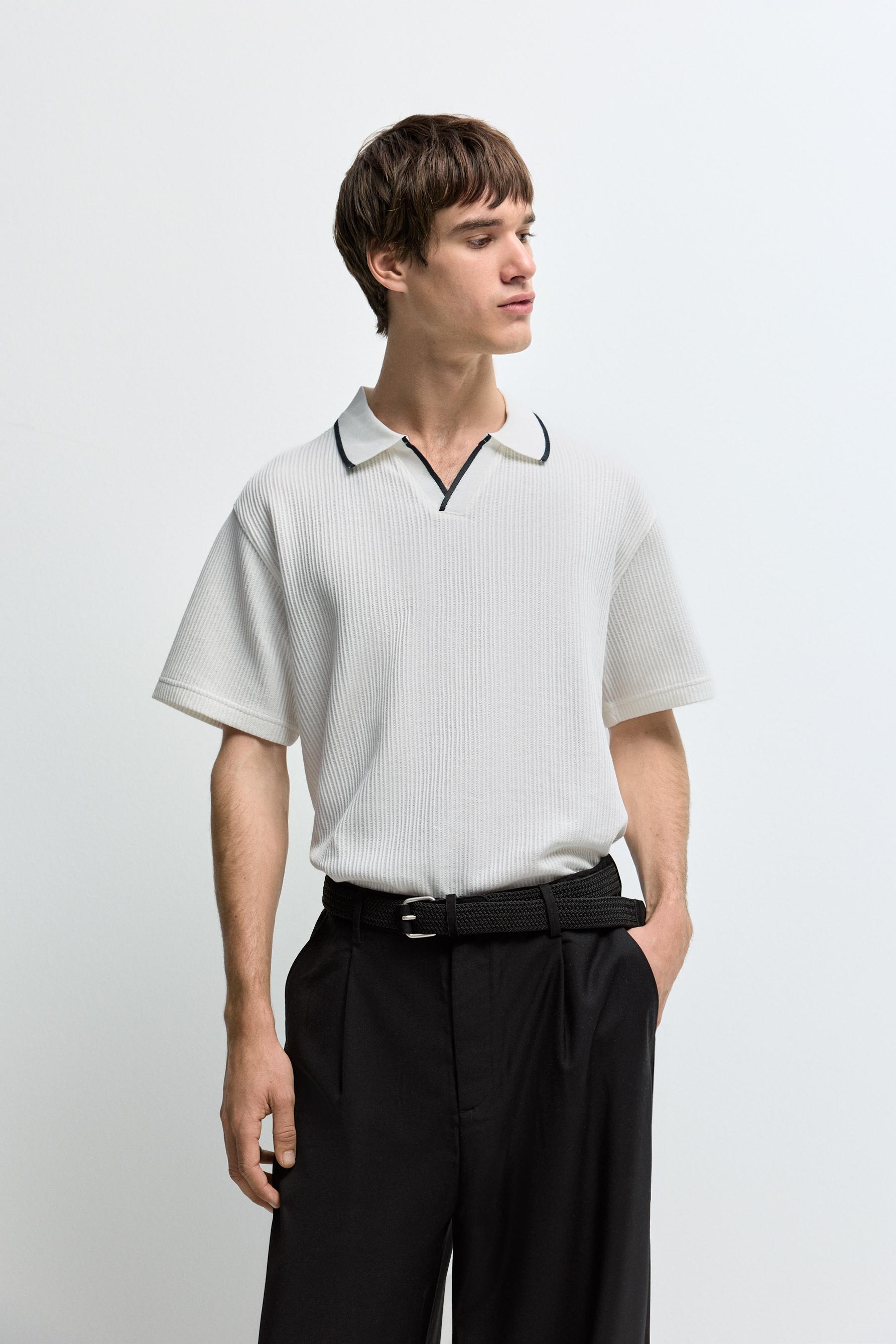 Contrast rib polo shirt — PINKISH WHITE