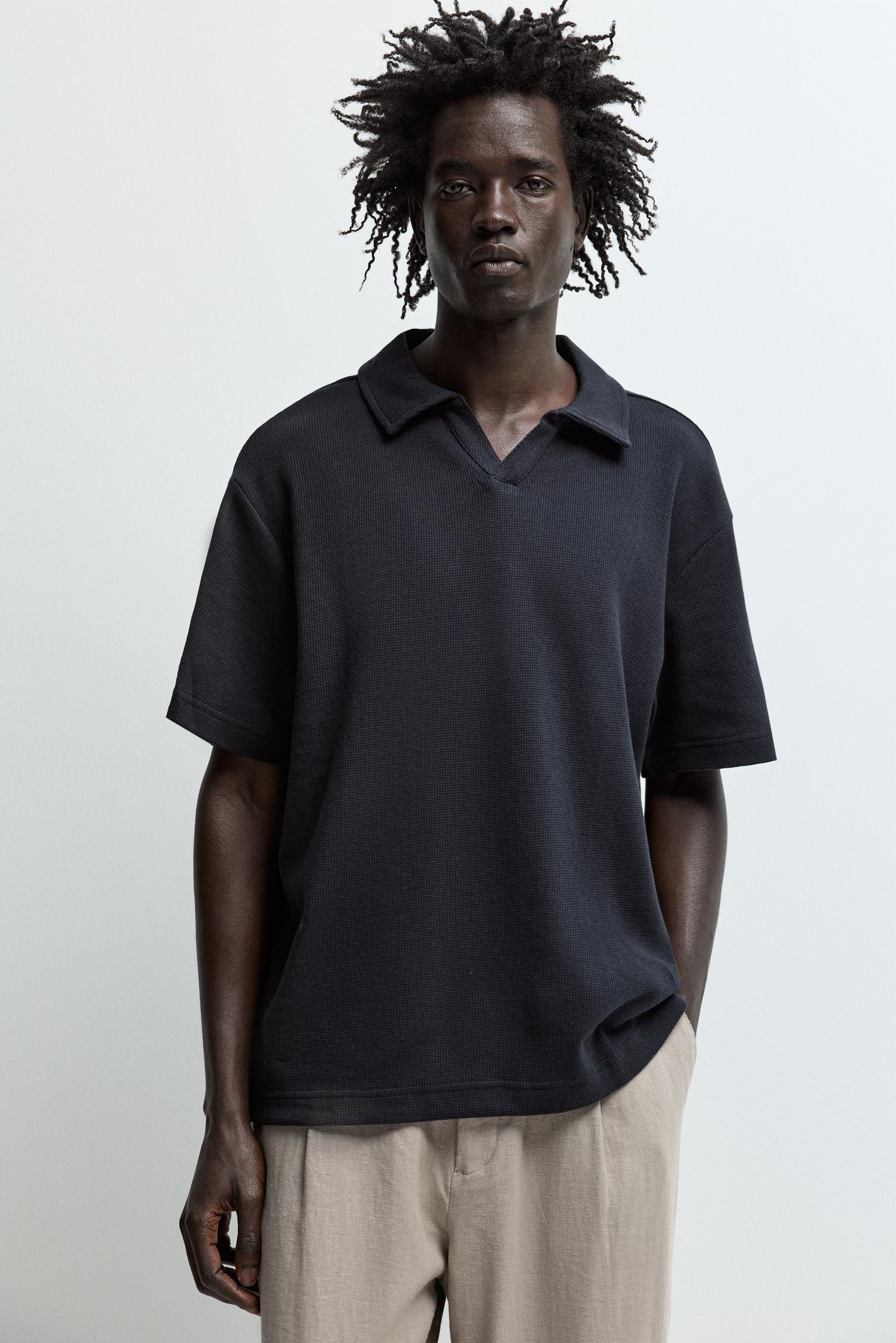 Waffle polo shirt — NAVY