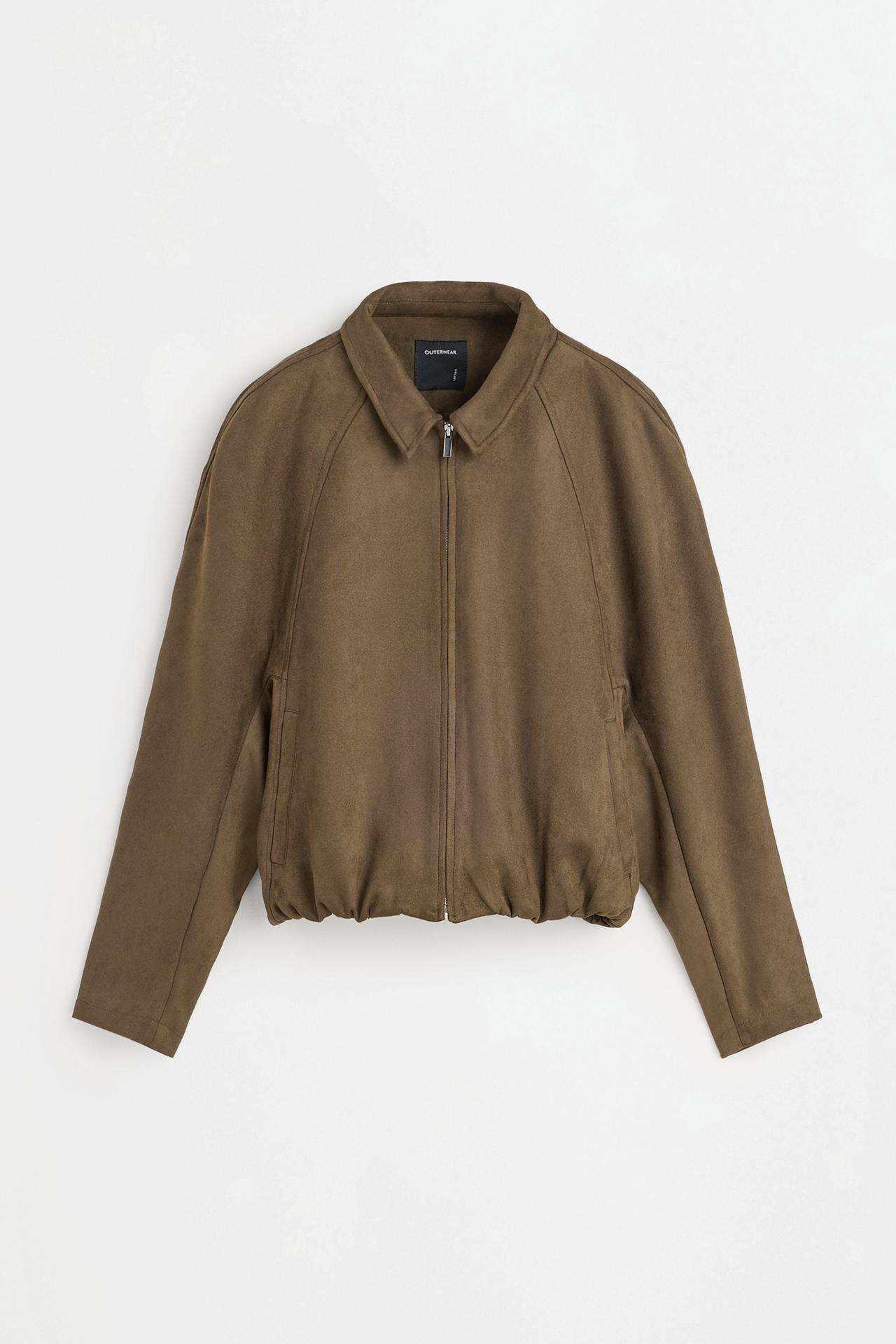 Puffed faux suede bomber jacket — DARK KHAKI