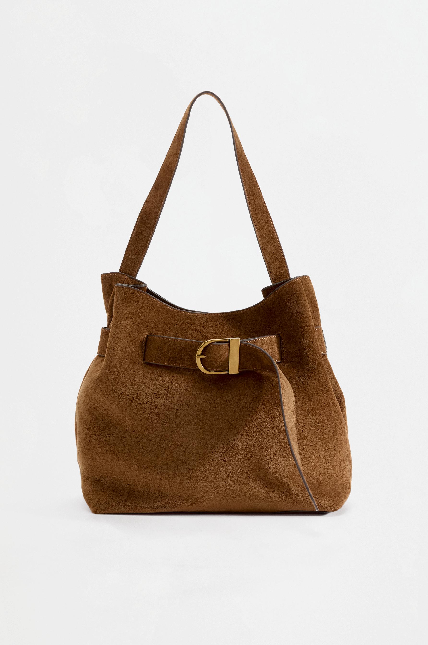 Faux suede buckle bag — CAMEL