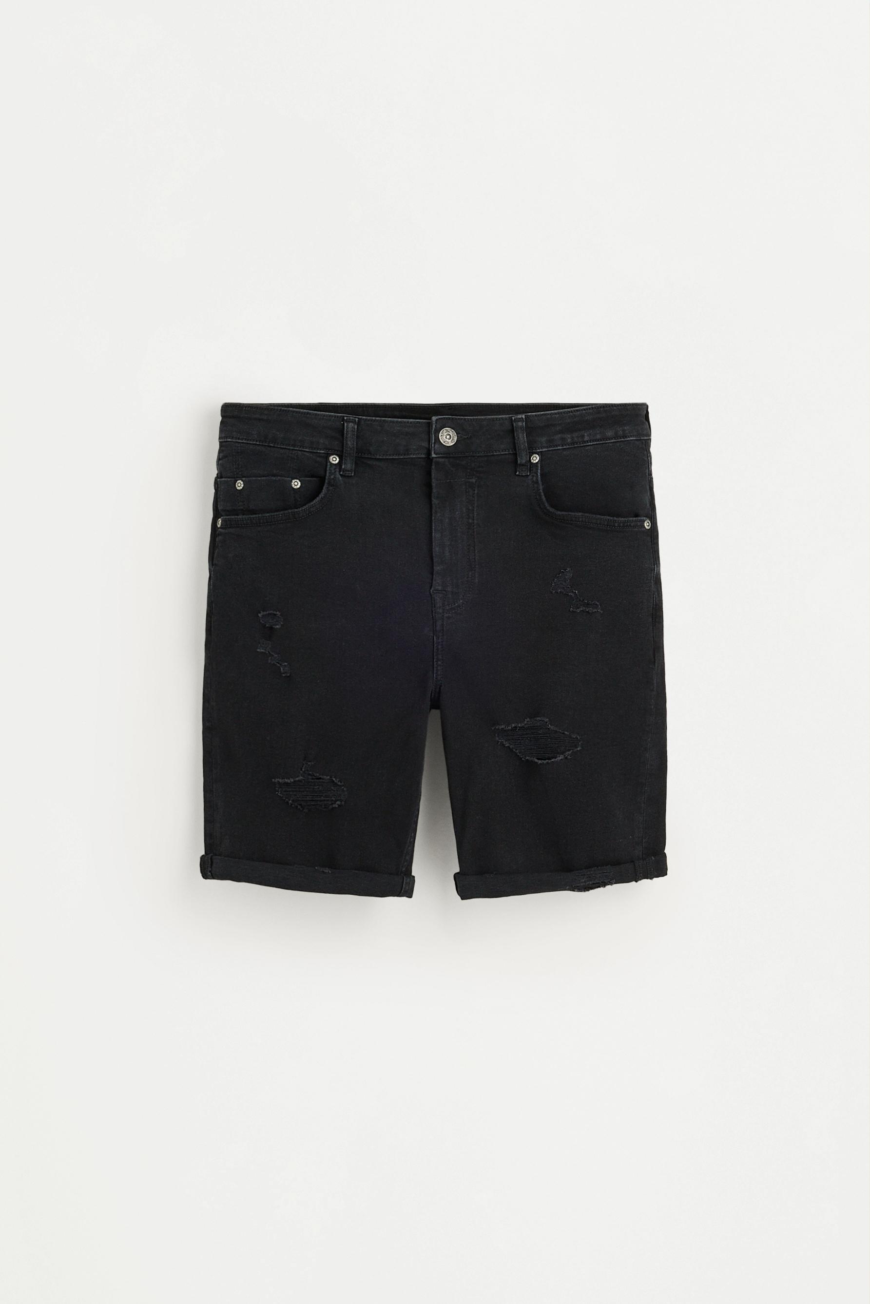 Distressed skinny denim Bermuda shorts — BLACK