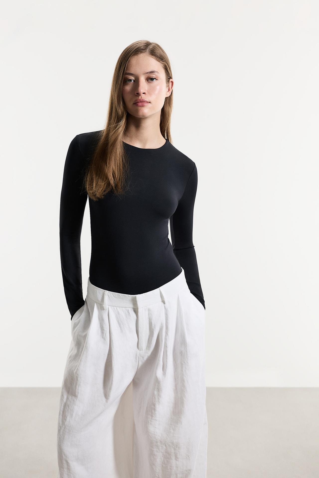 Long sleeve polyamide bodysuit — BLACK
