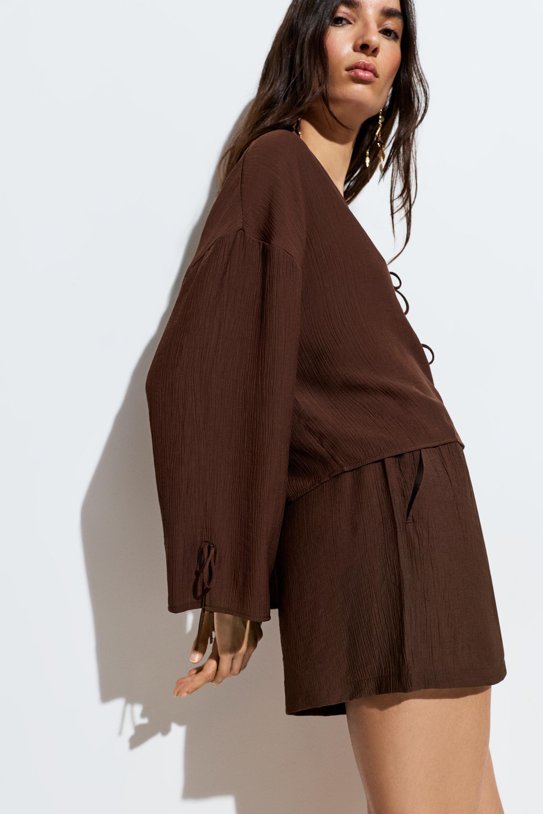Textured tie-front shirt — OCHRE