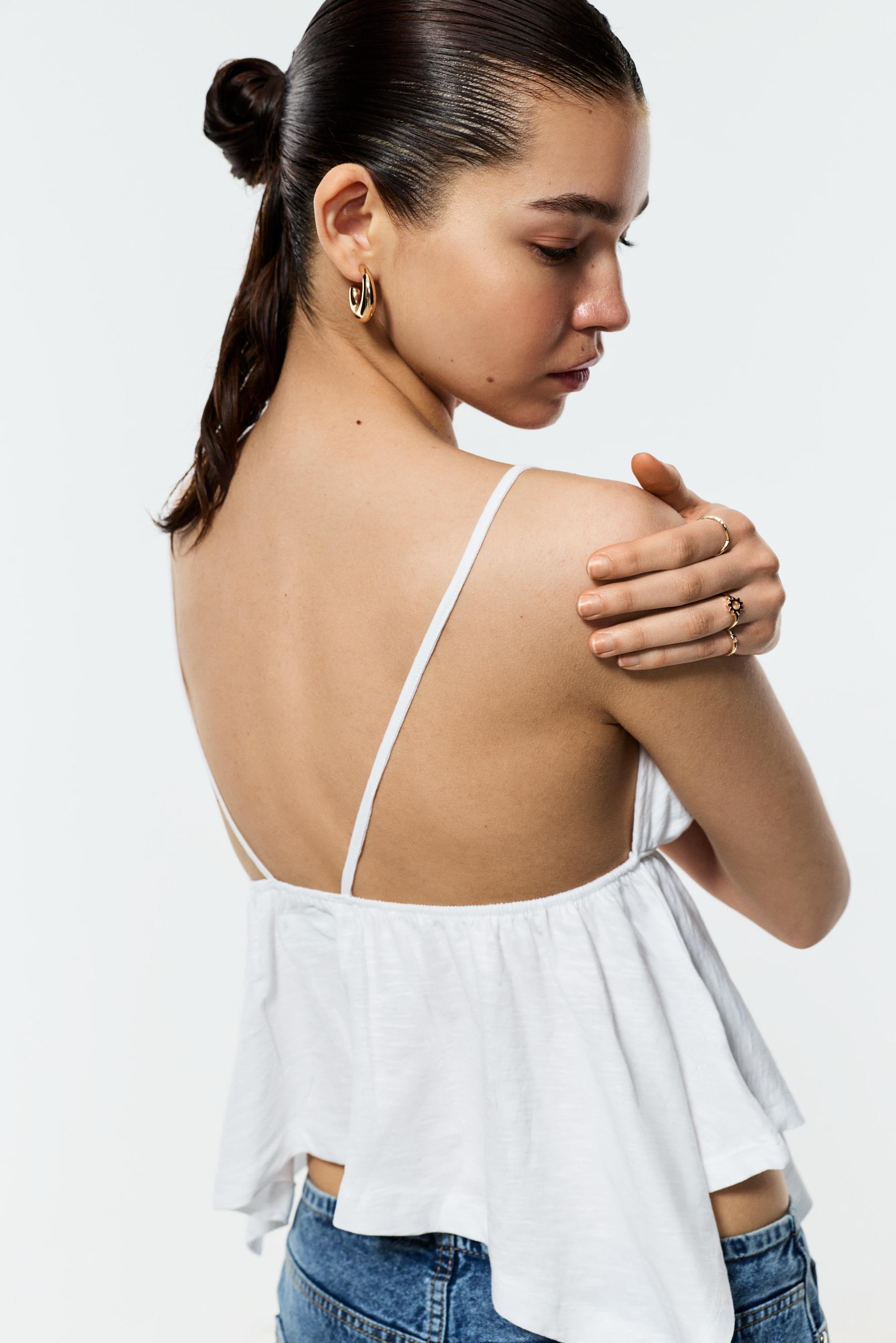 Beaded swing top — OFF WHITE