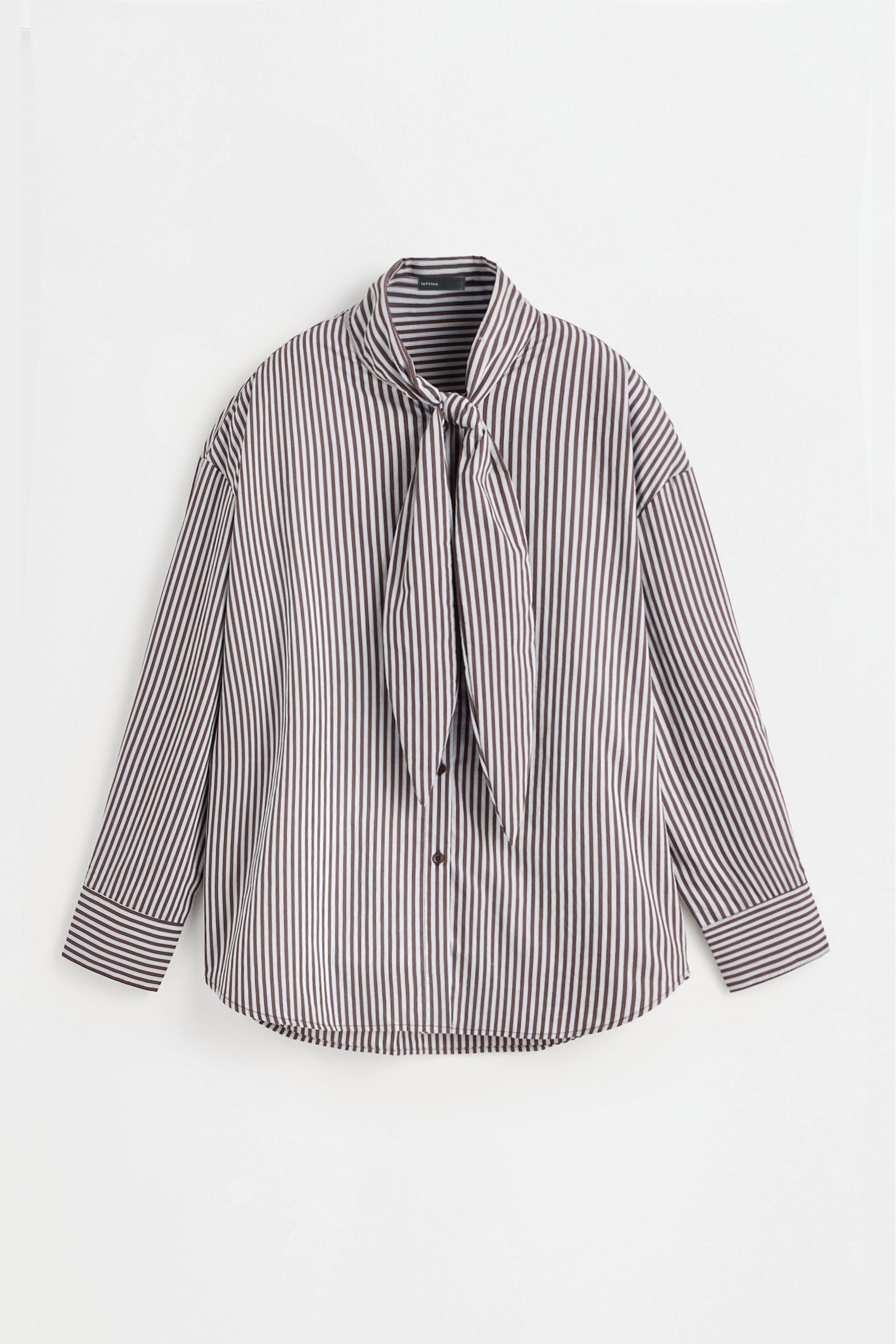Striped shirt with bow — BROWN/BLUE