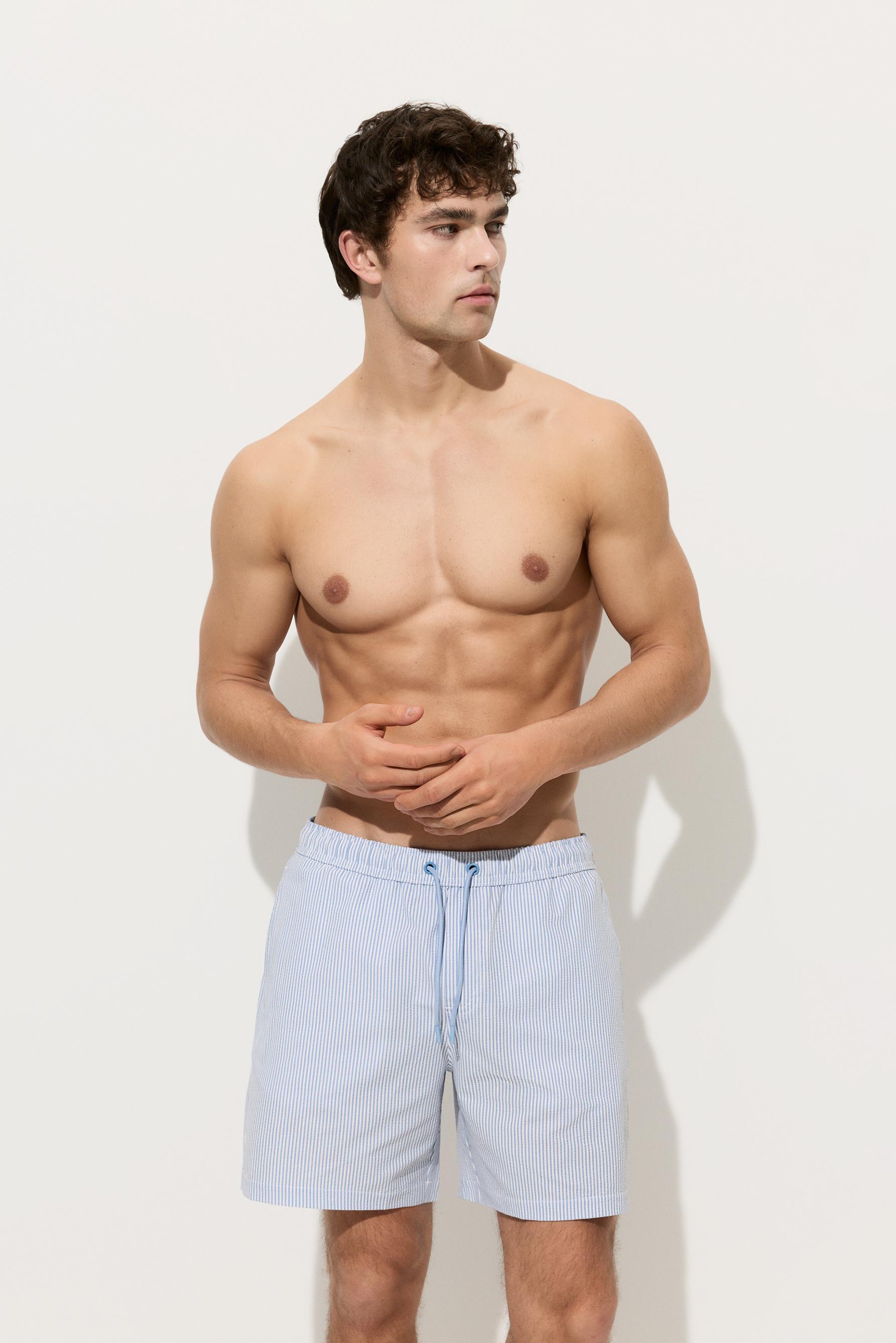 Regular fit seersucker swim shorts — BLUE