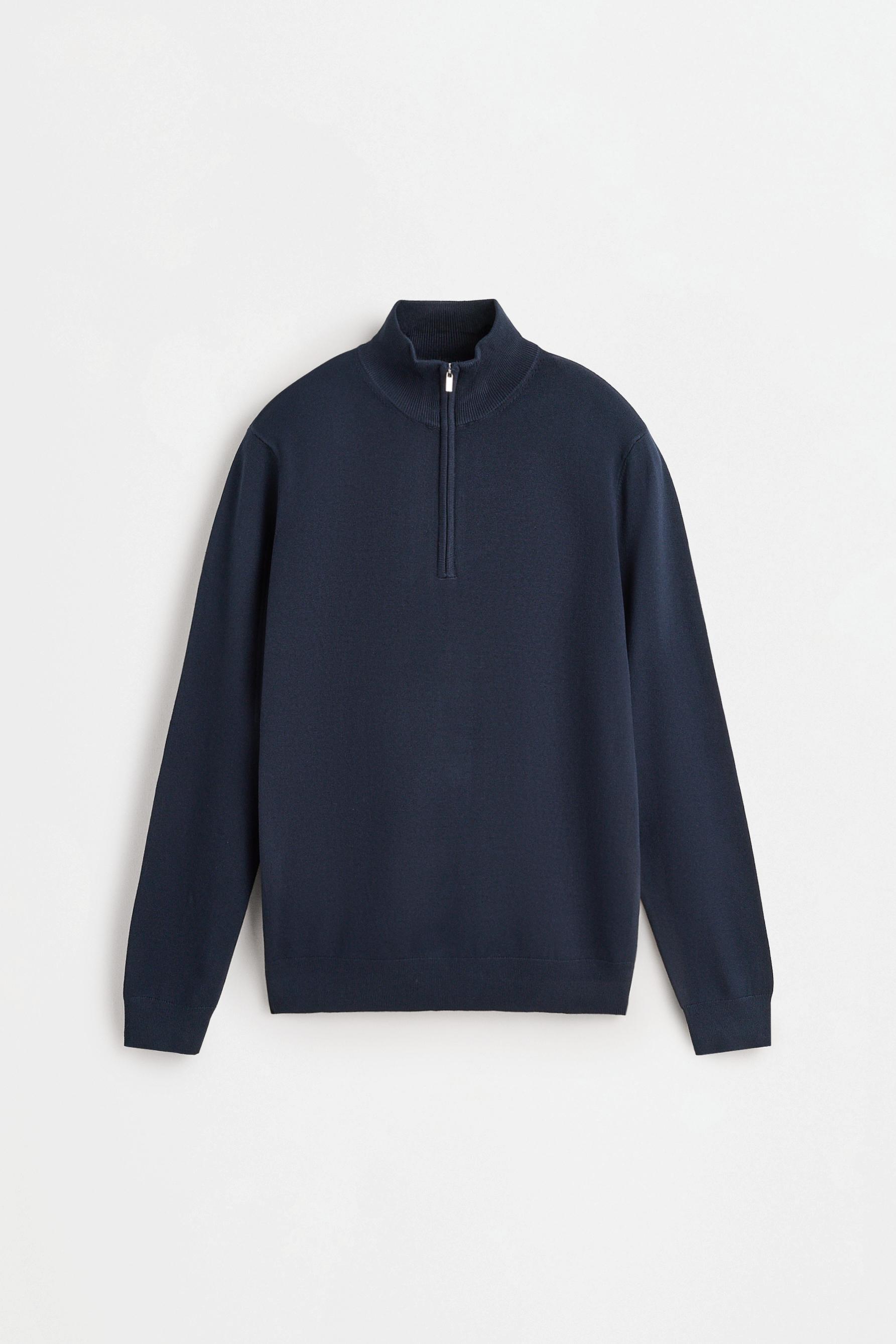 Zip-up high neck sweater — NAVY