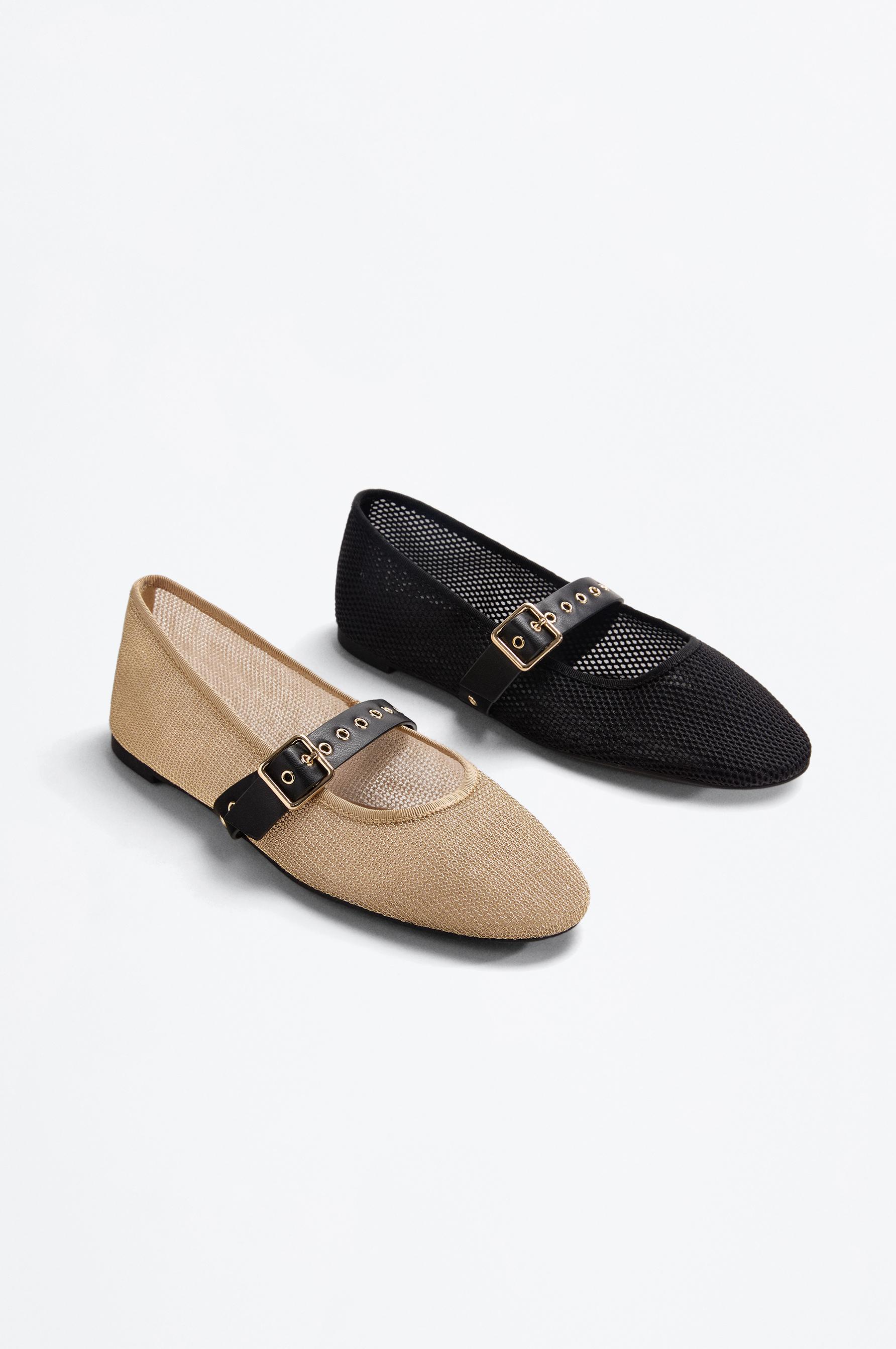 Fabric strap ballet flats — GOLD