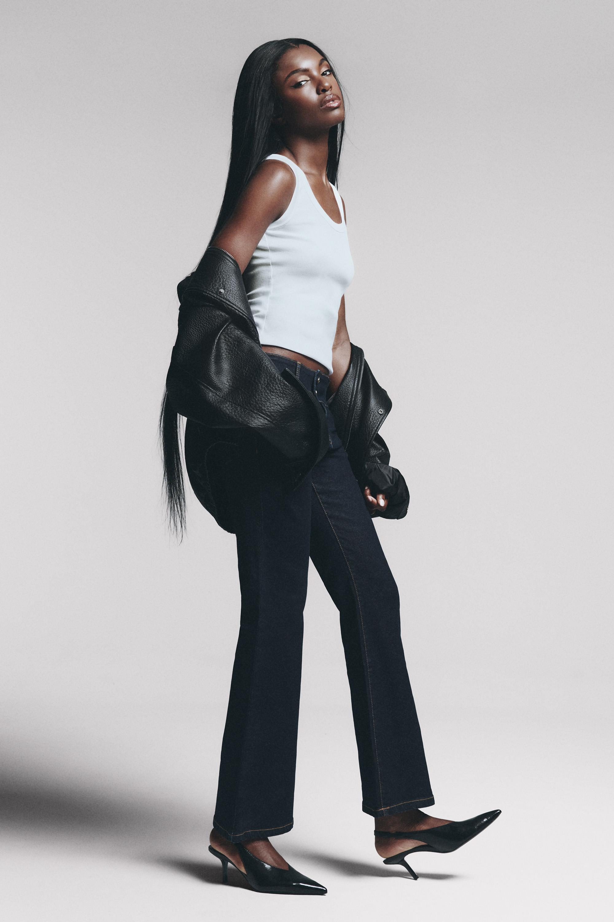 Double waistband bell bottom jeans — INDIGO
