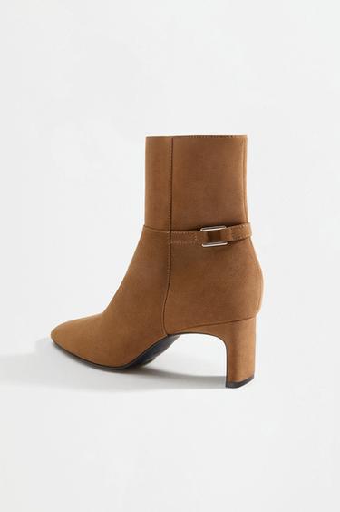 Faux suede ankle boots with heel detail — BROWN 4