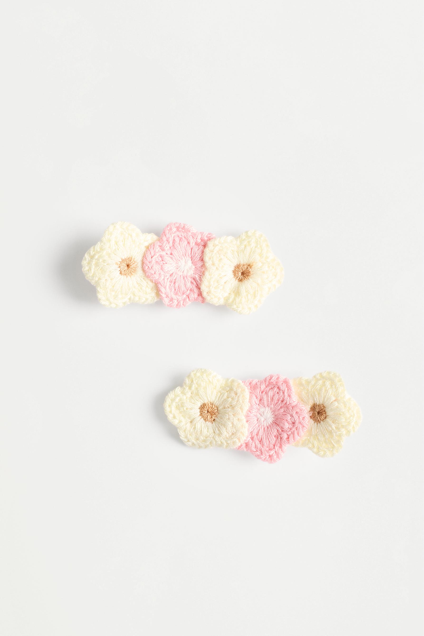 2-pack crochet flower hair clips — PINK/WHITE