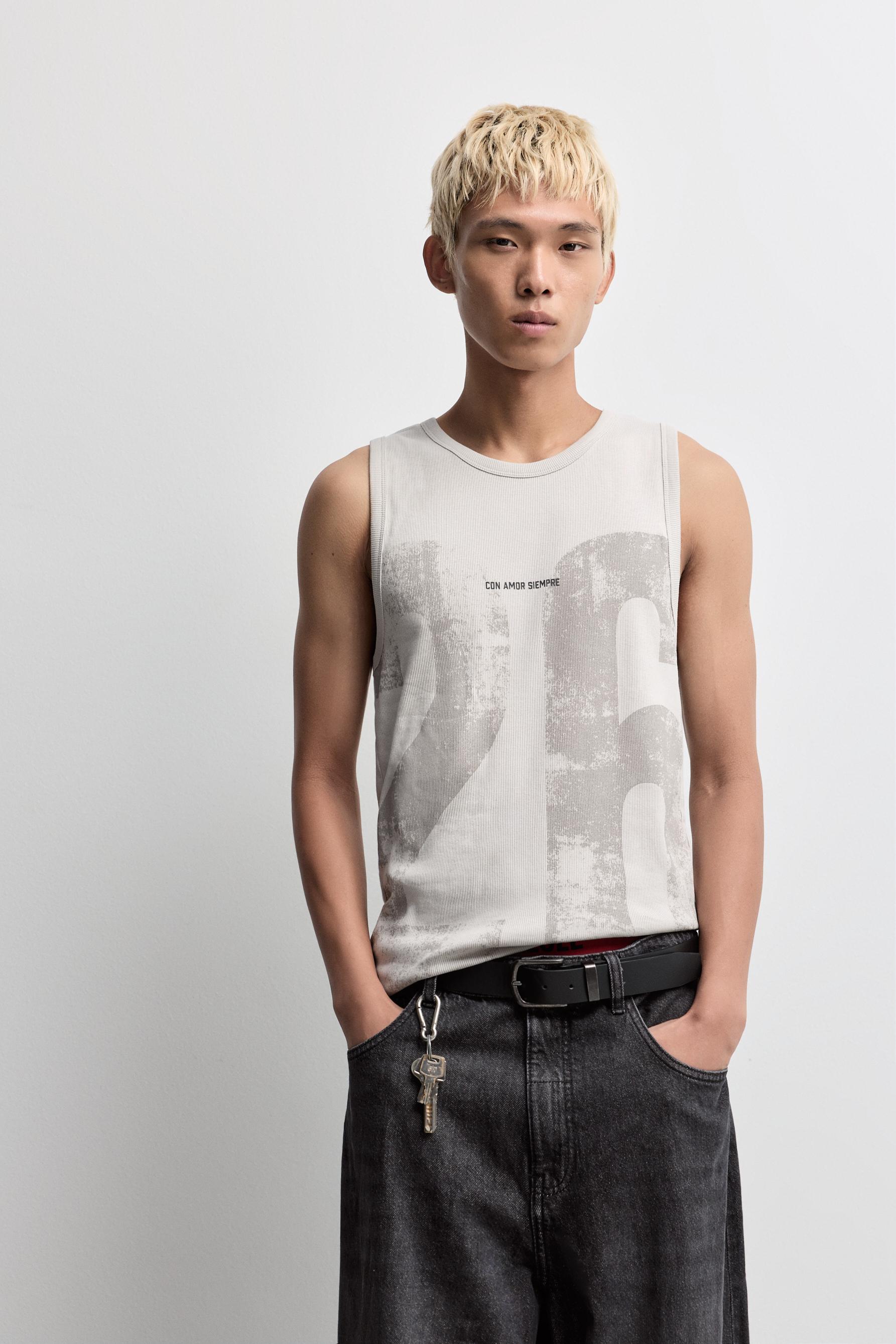 Text print vest top — STEEL