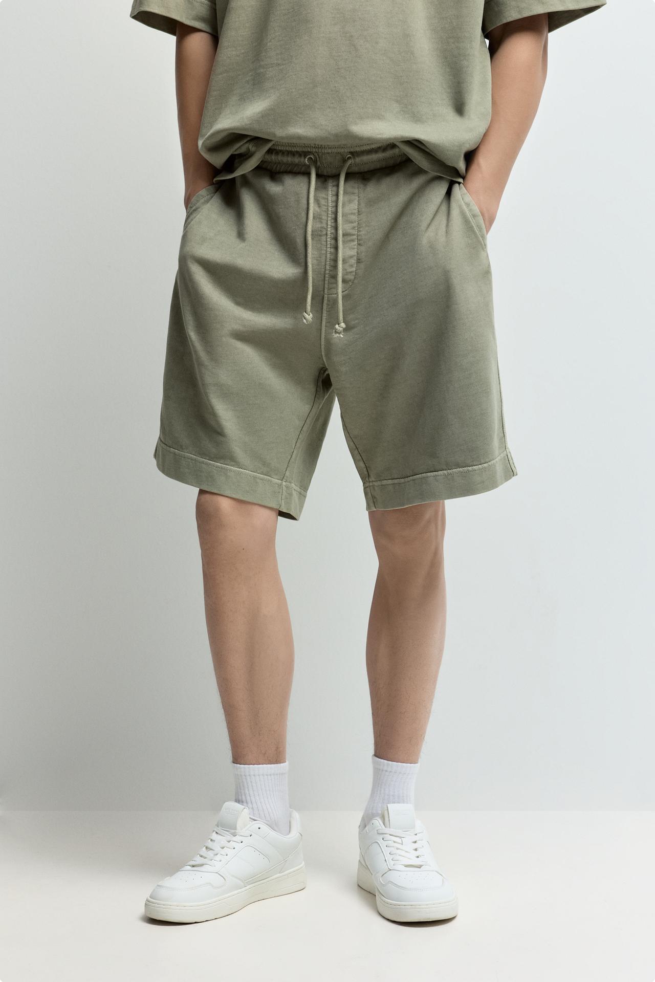 Faded-effect tracksuit Bermuda shorts — PALE KHAKI