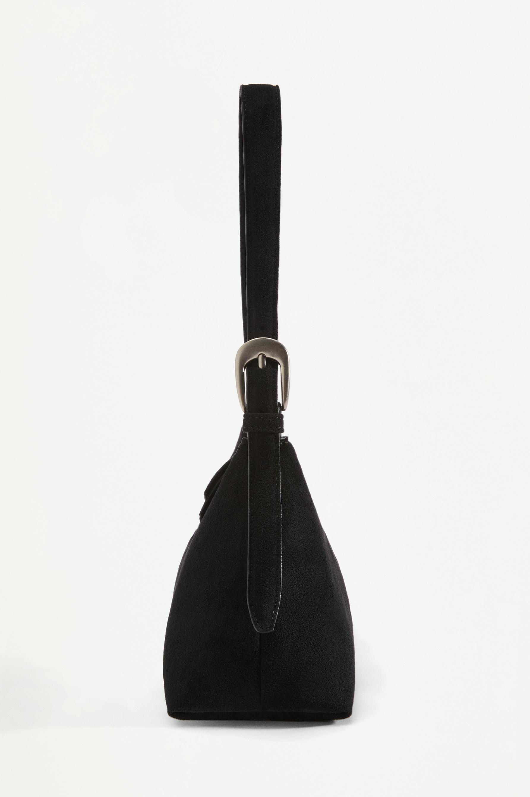 Faux suede shoulder bag — BLACK