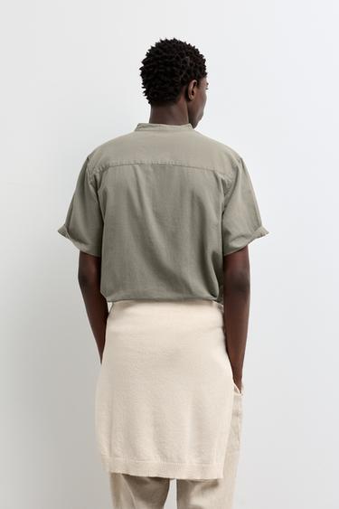 Linen-cotton stand collar shirt — PALE KHAKI 4