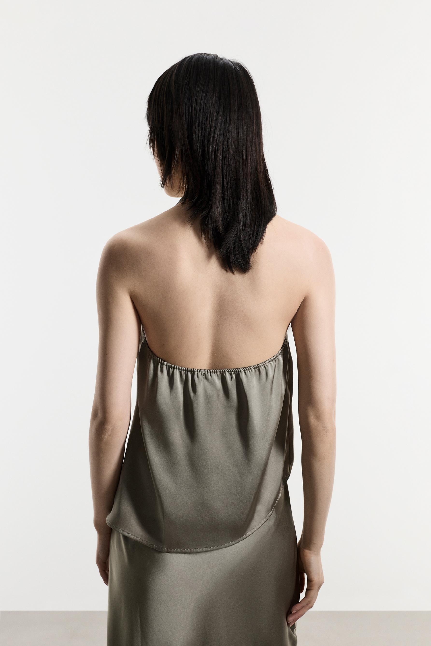 Asymmetric satin top — KHAKI