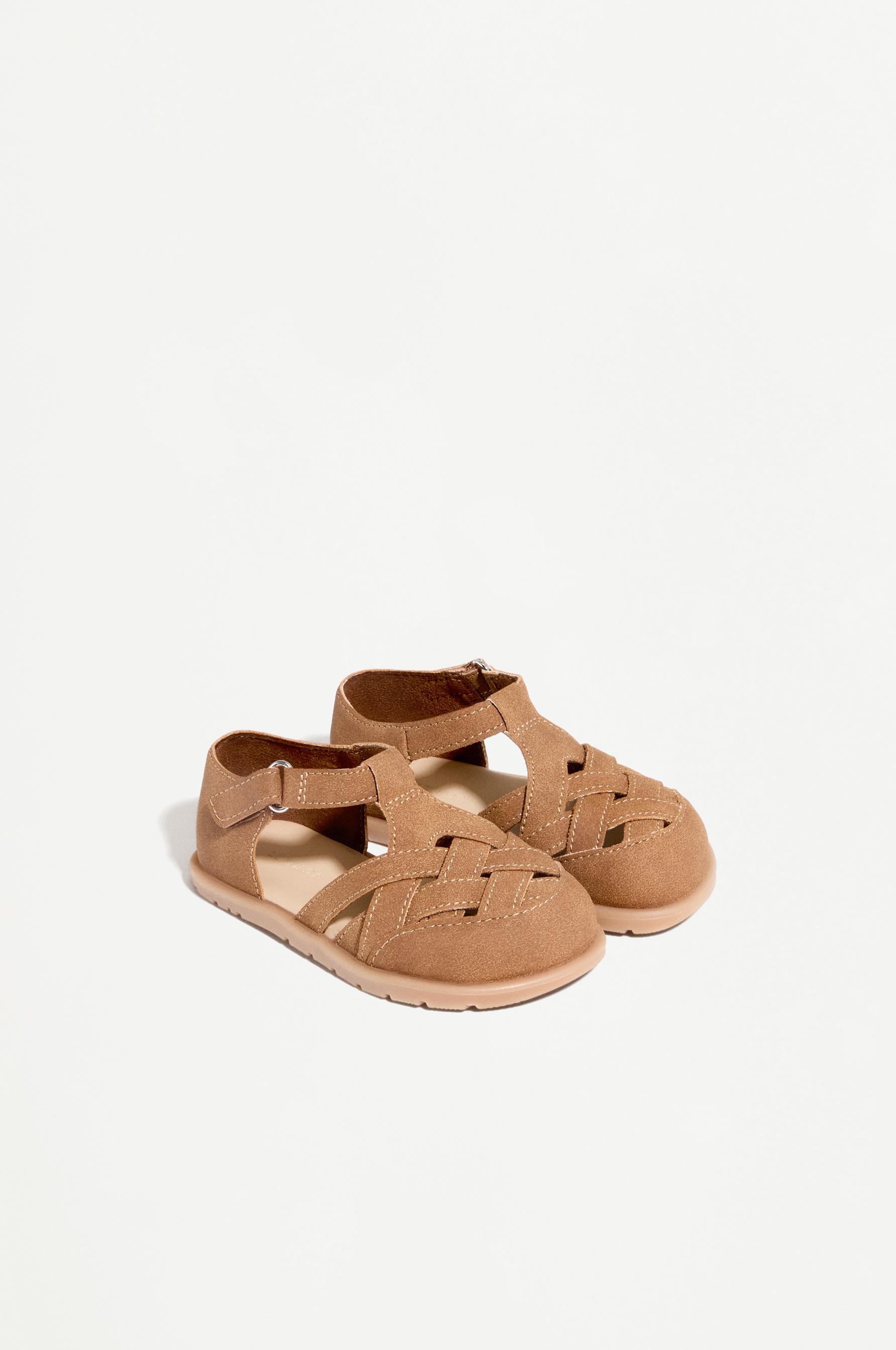 BRAIDED BAREFOOT CAGE SANDALS — BROWN
